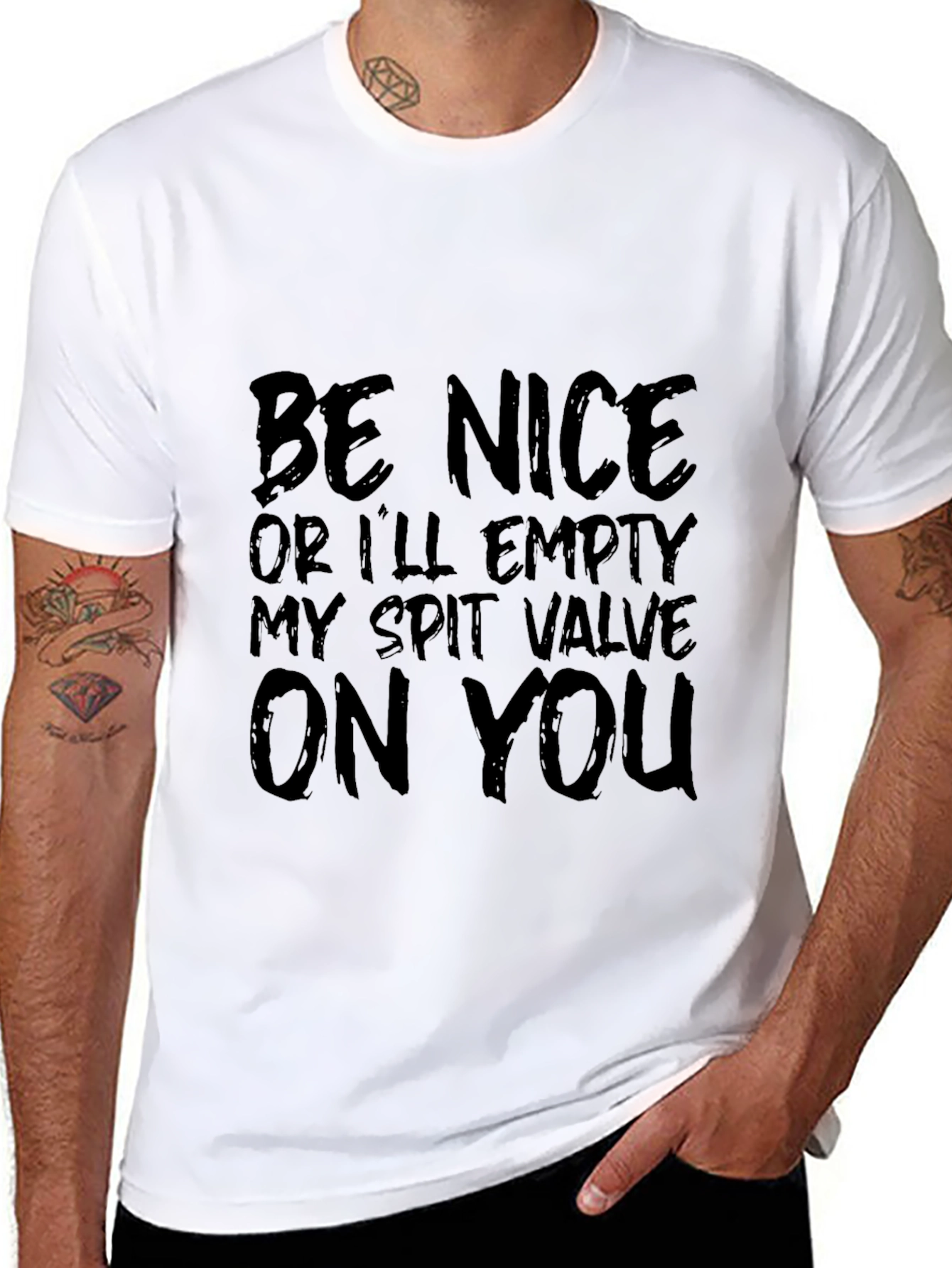 Black Be Nice Sarcastic Graphic Tee - Men's Black Cotton T-Shirt view 8