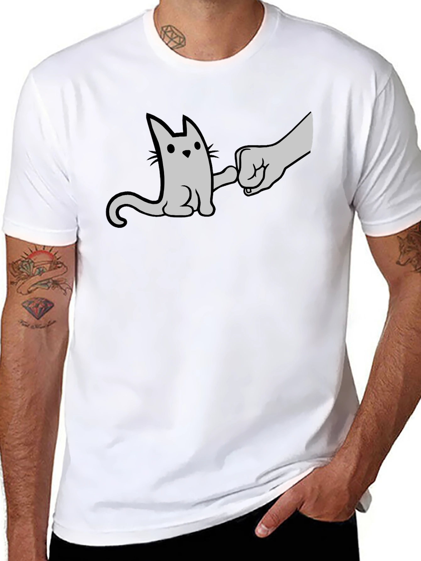Black Cat Fist Bump Graphic T-Shirt - Black view 8