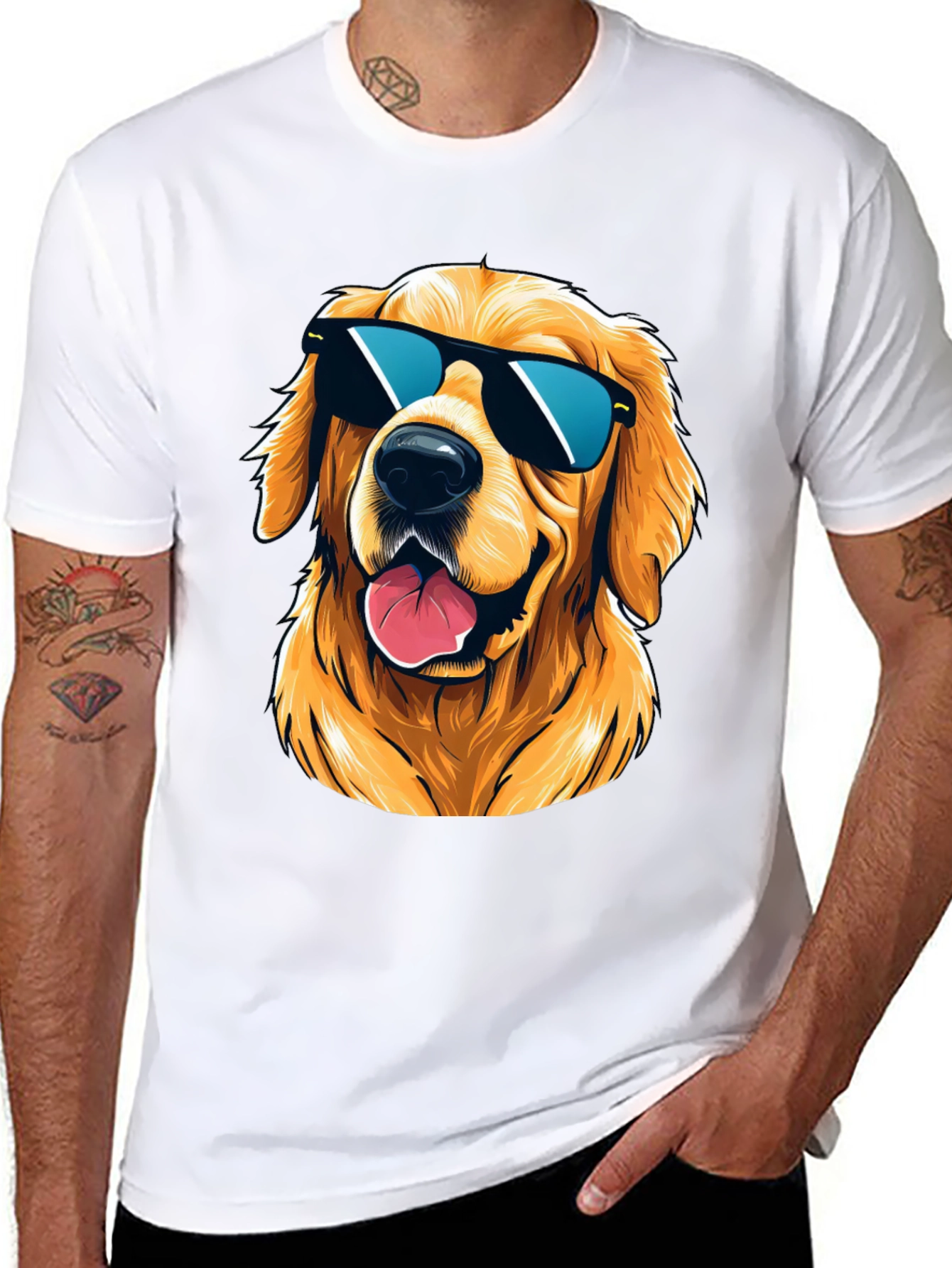 Black Cool Golden Retriever Sunglasses T-Shirt view 8