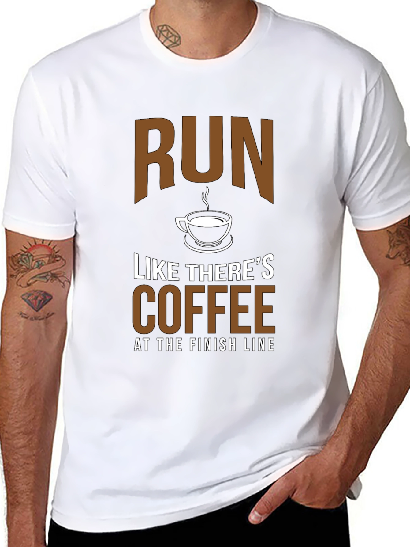 Black Run Like There's Coffee T-Shirt - Funny Running Tee view 8