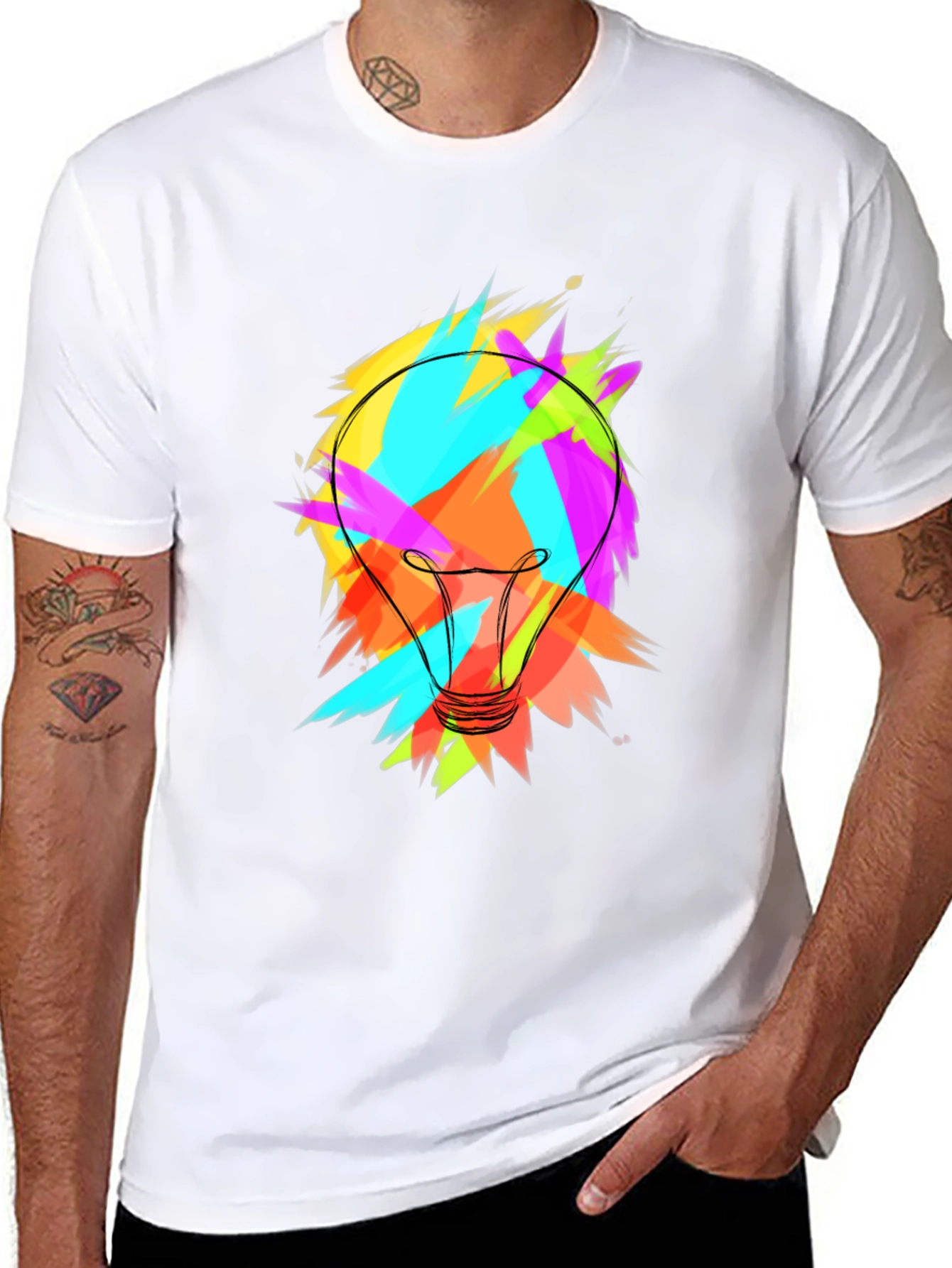 Black Colorful Lightbulb Graphic Tee - Soft Cotton Blend view 8