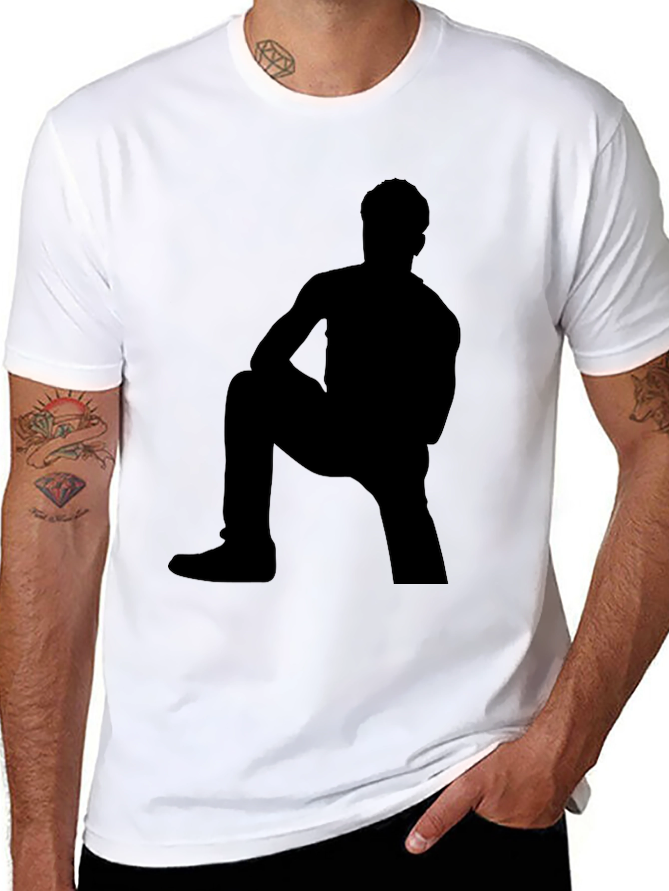 Black Shadow Figure Graphic Tee - Black Cotton Shirt view 8