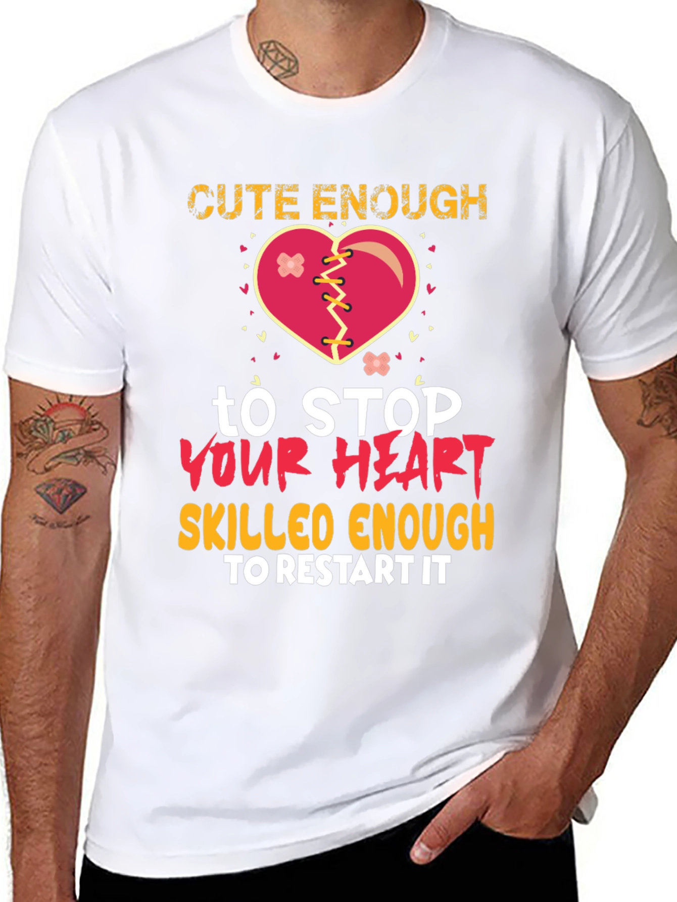 Black Cute Enough to Stop Your Heart Graphic T-Shirt view 8