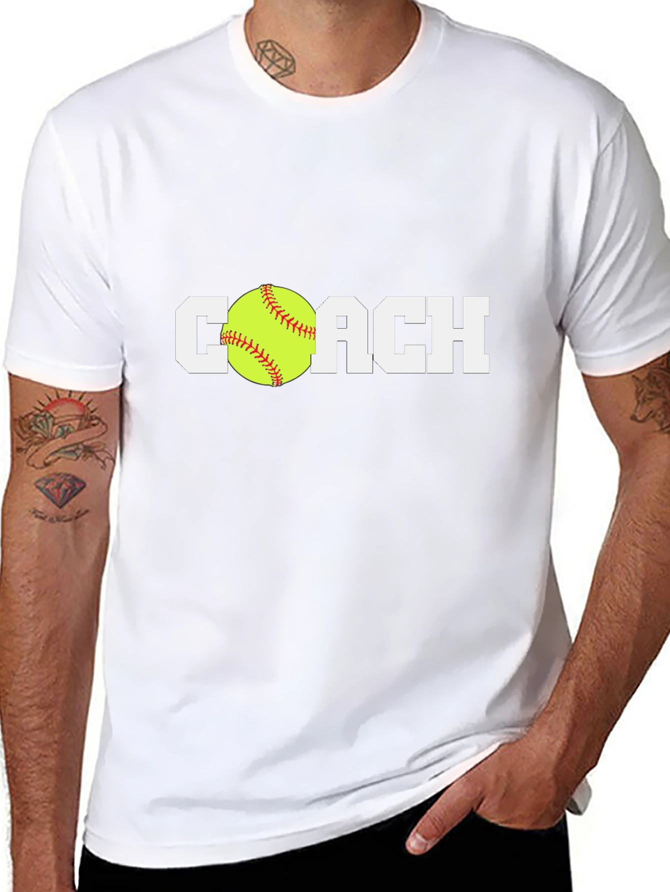 Black Softball Coach T-Shirt - Black Cotton Tee view 8