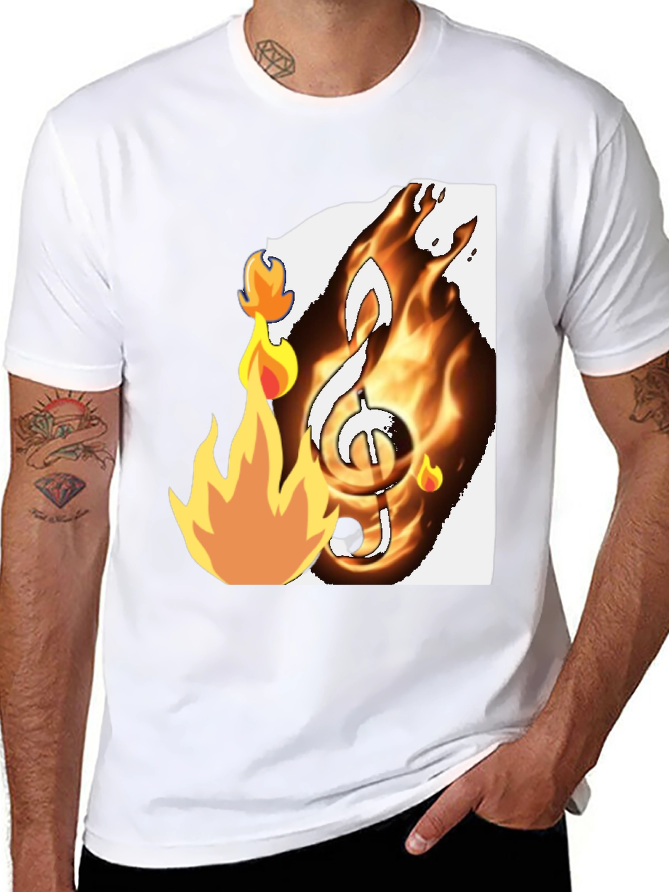 Black Fiery Music Note Graphic T-Shirt - Black view 8