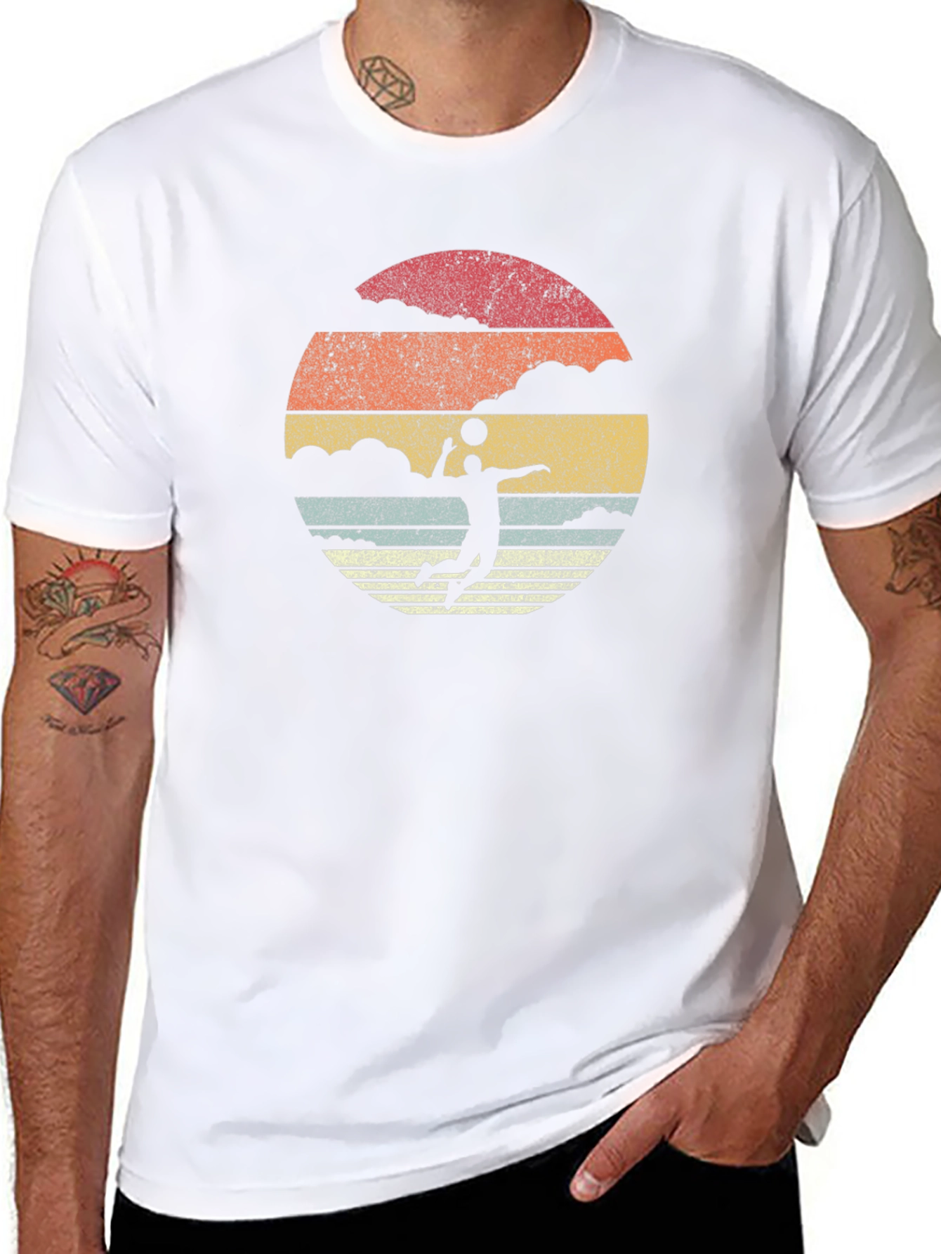 Black Retro Volleyball Sunset Graphic T-Shirt view 8