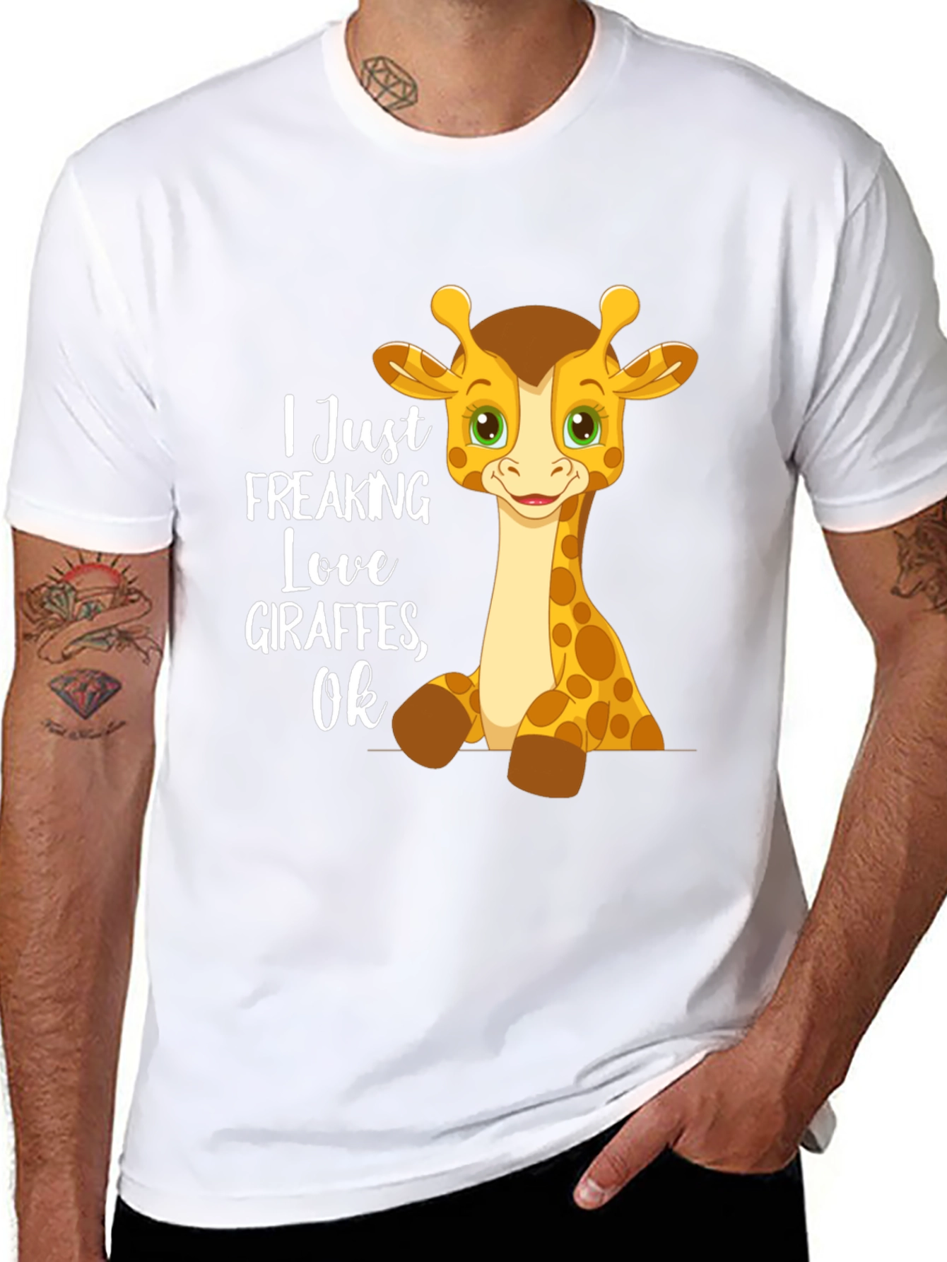 Black Giraffe Lover Graphic Tee - I Freaking Love Giraffes OK view 8