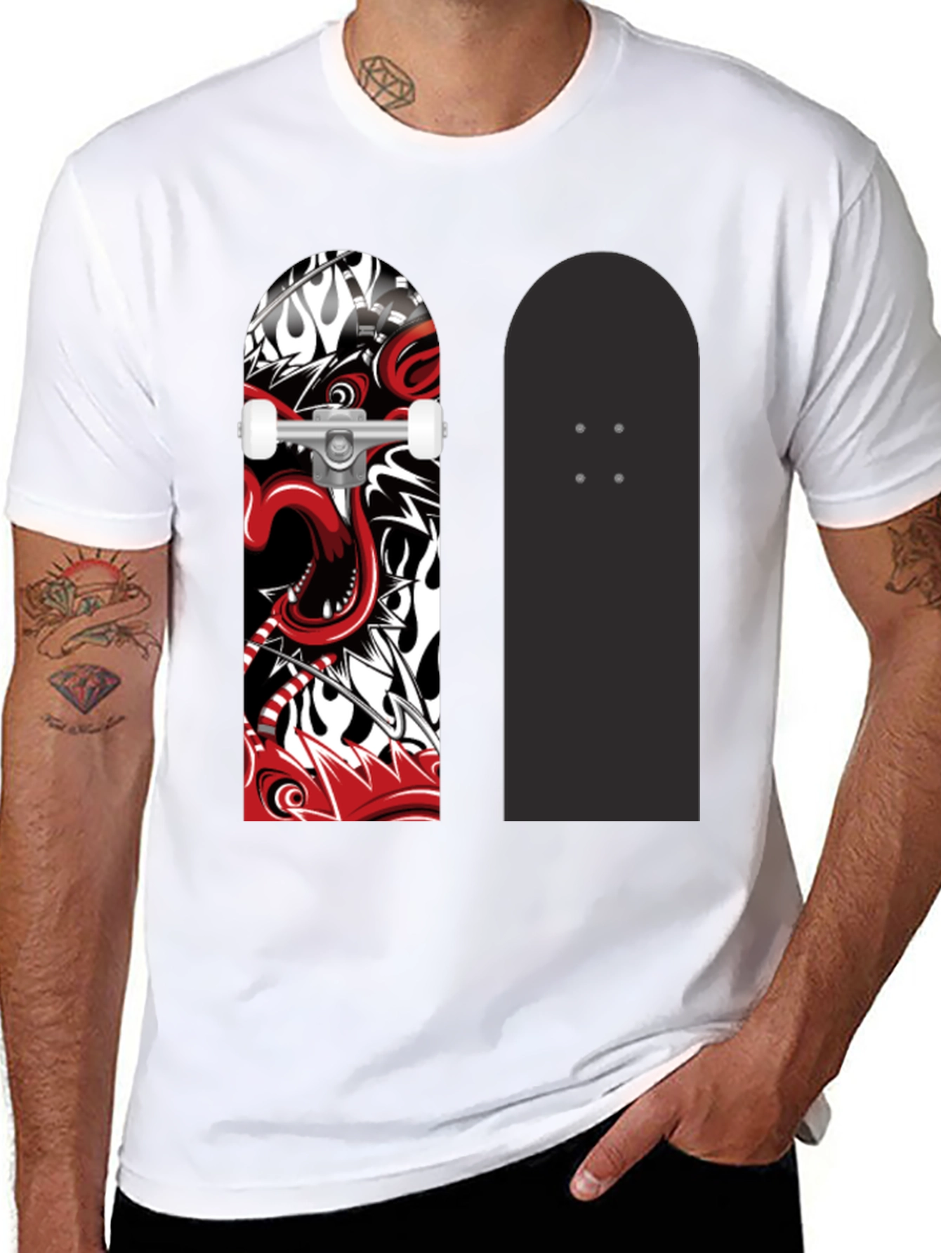 Black Skateboard Graphic Print Black T-Shirt view 8