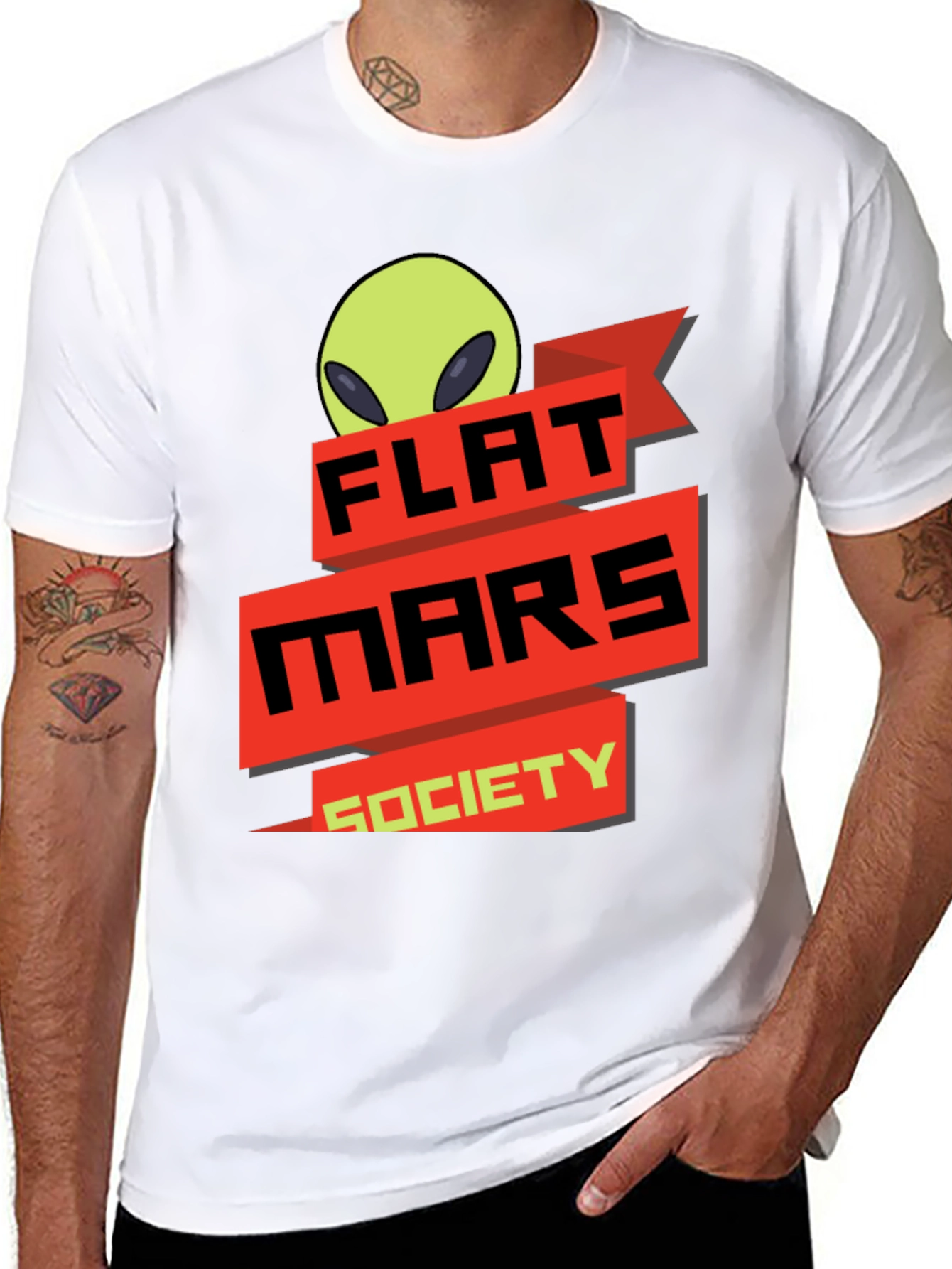 Black Flat Mars Society T-Shirt - Alien Graphic Tee view 8