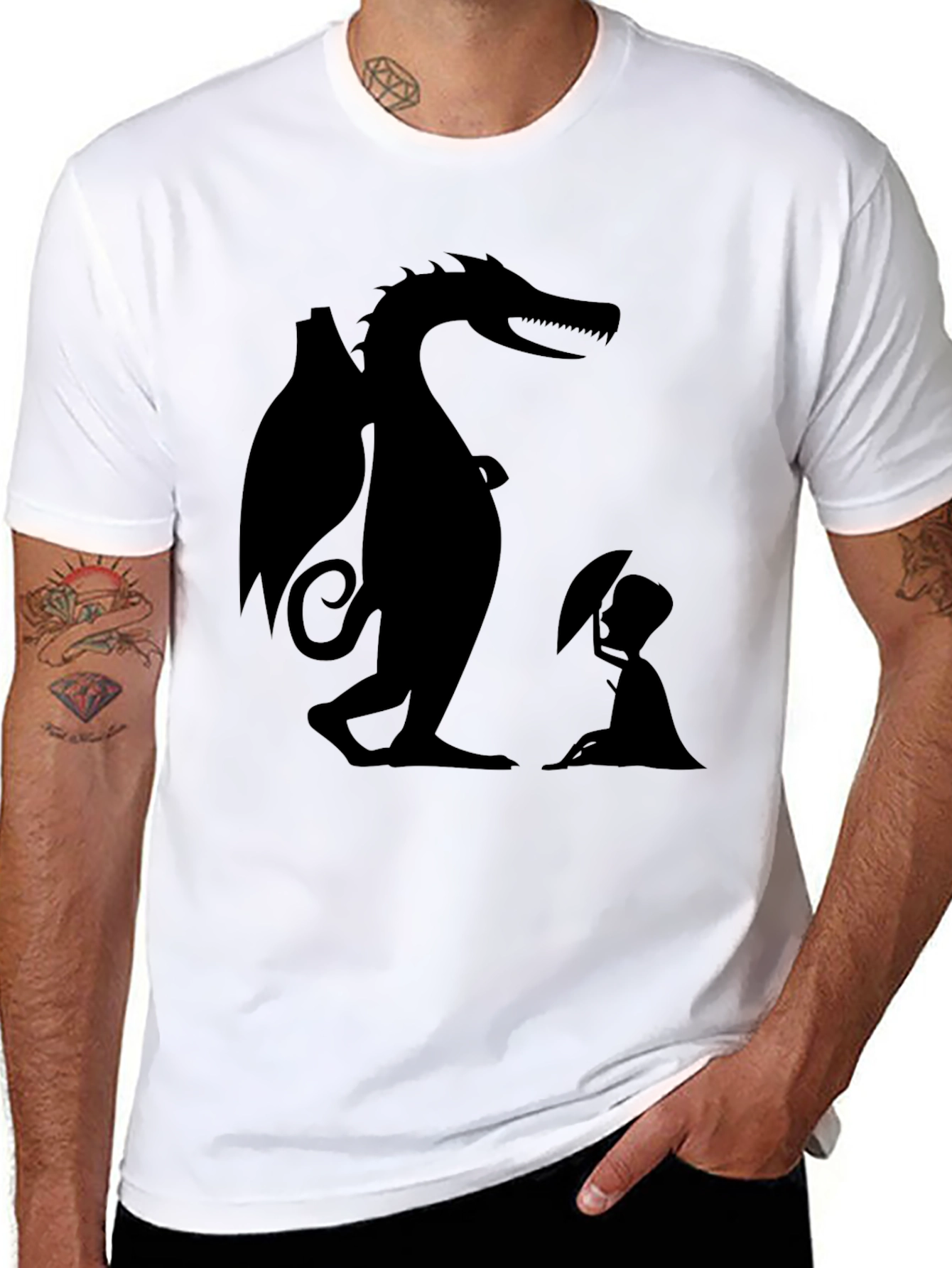 Black Dragon and Boy Graphic Tee - Black Cotton Blend view 8