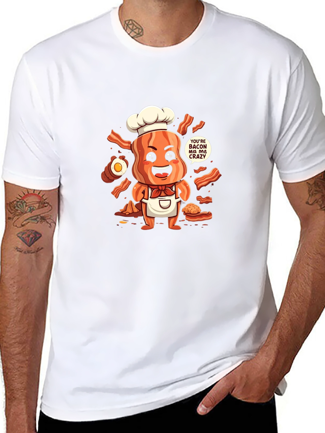 Black Funny Bacon Chef T-Shirt view 8