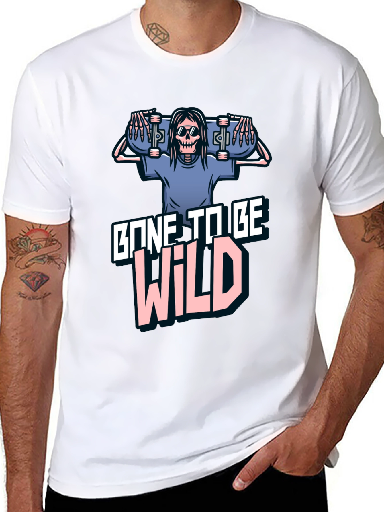 Black Gone To Be Wild Skeleton Skateboard Graphic Tee view 8