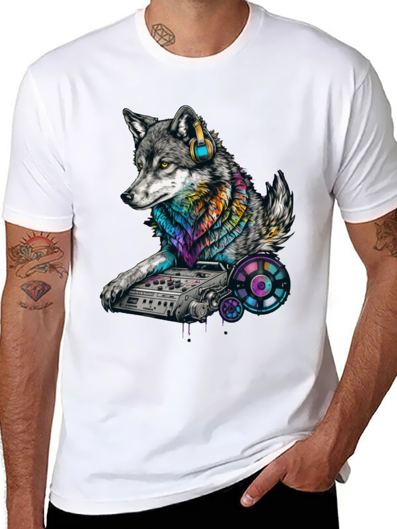 Black DJ Wolf Graphic T-Shirt - Cool Music Lover Tee view 8