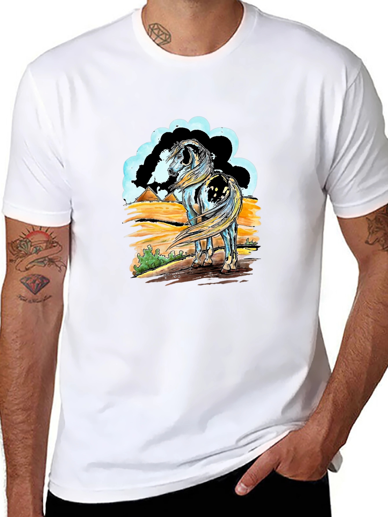 Black Horse Graphic Tee - Black Cotton Shirt view 8