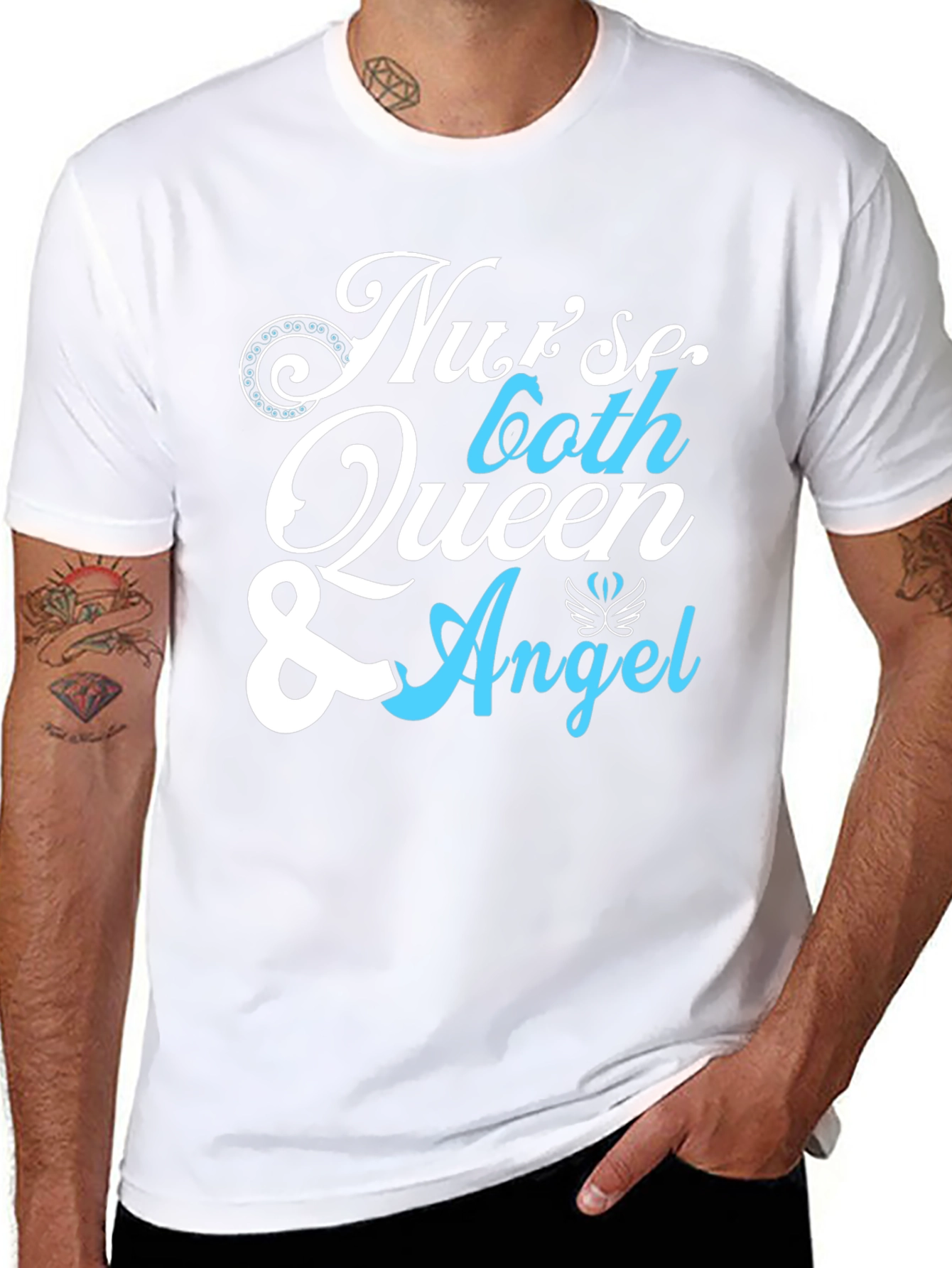 Black Nurse Queen & Angel Graphic T-Shirt - Unisex view 8