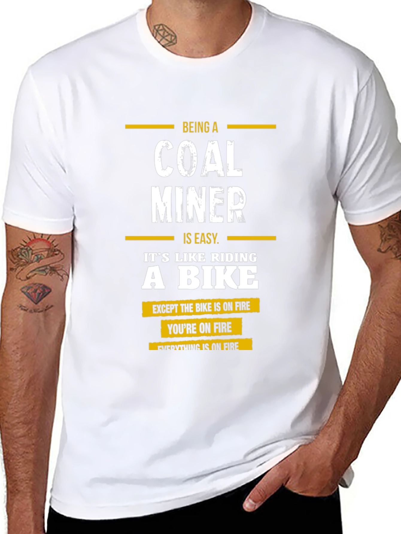 Black Coal Miner T-Shirt - Riding a Bike on Fire view 8