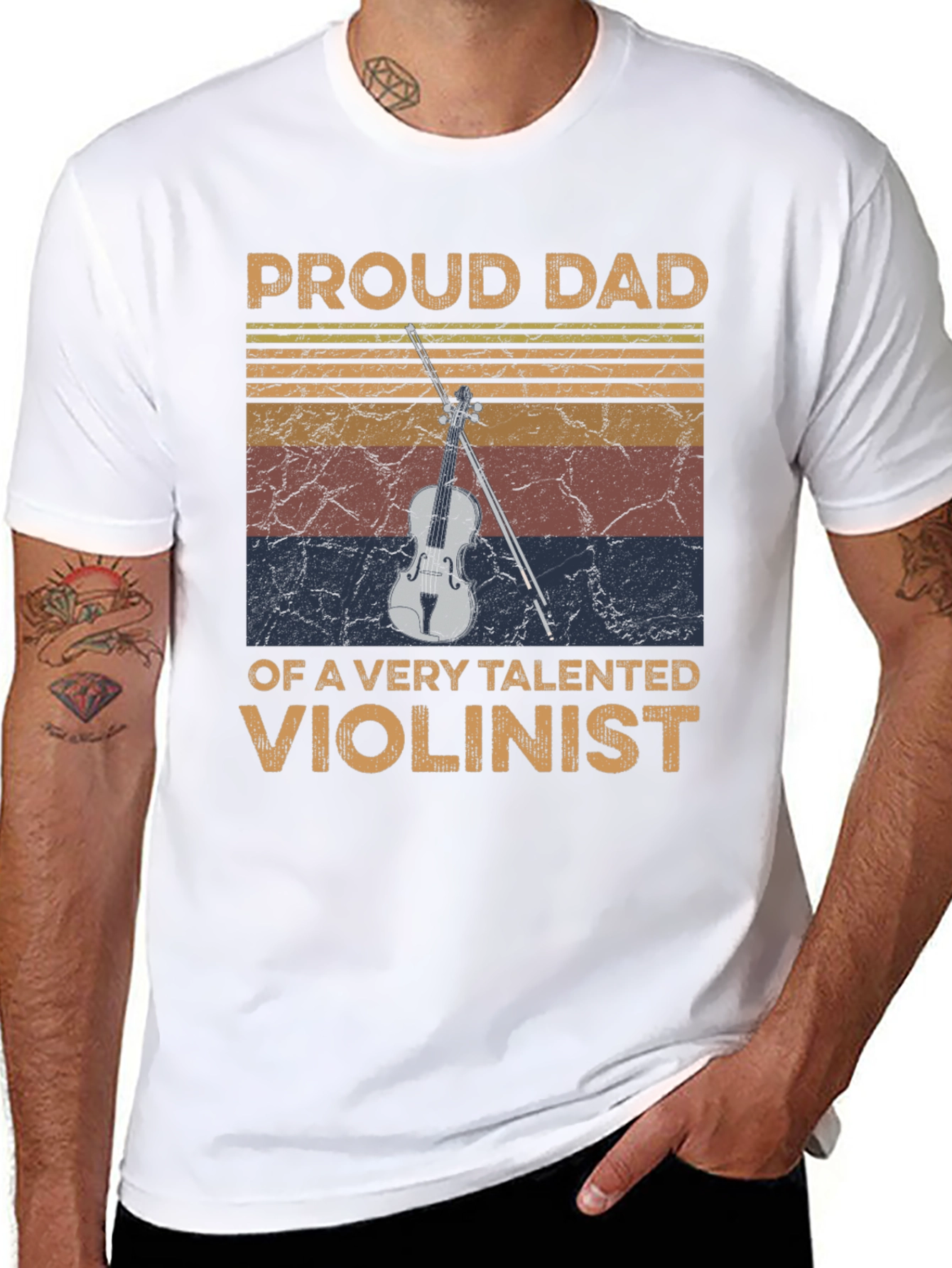 Black Proud Dad Violinist Graphic Tee view 8