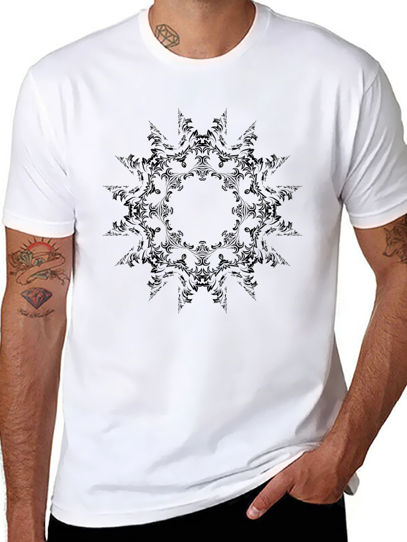 Black Black Mandala Print Men's T-Shirt view 8