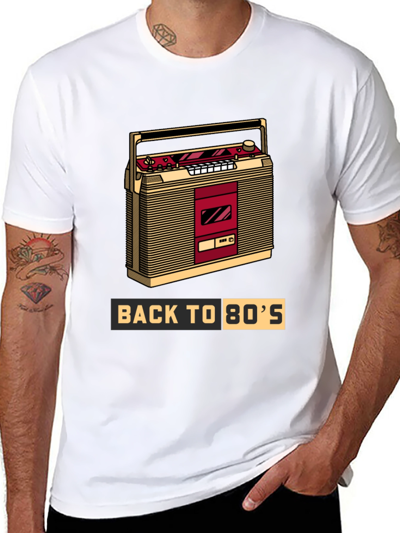 Black Back to the 80s Retro Boombox T-Shirt view 8