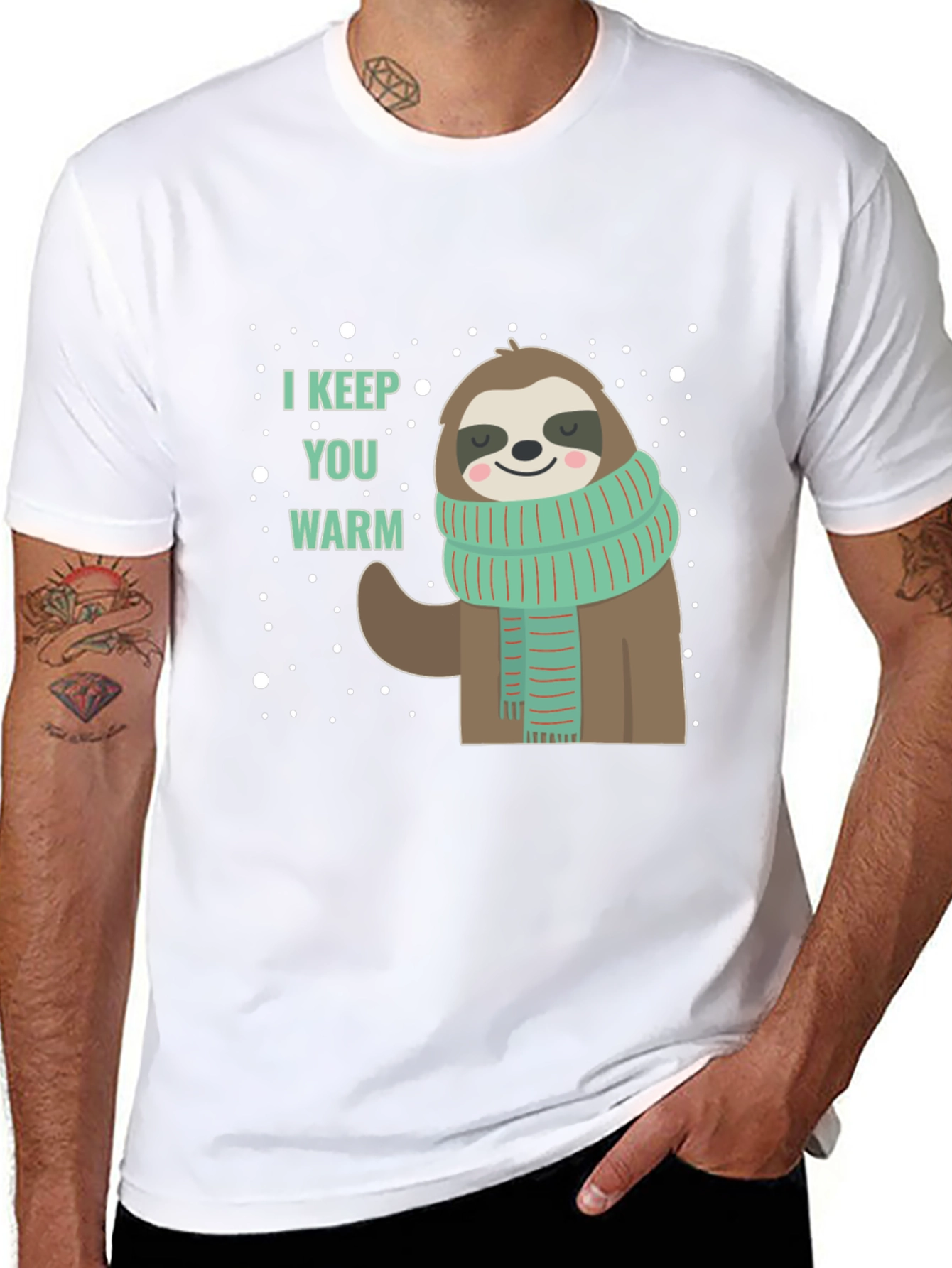 Black Cute Sloth Winter T-Shirt - I Keep You Warm view 8