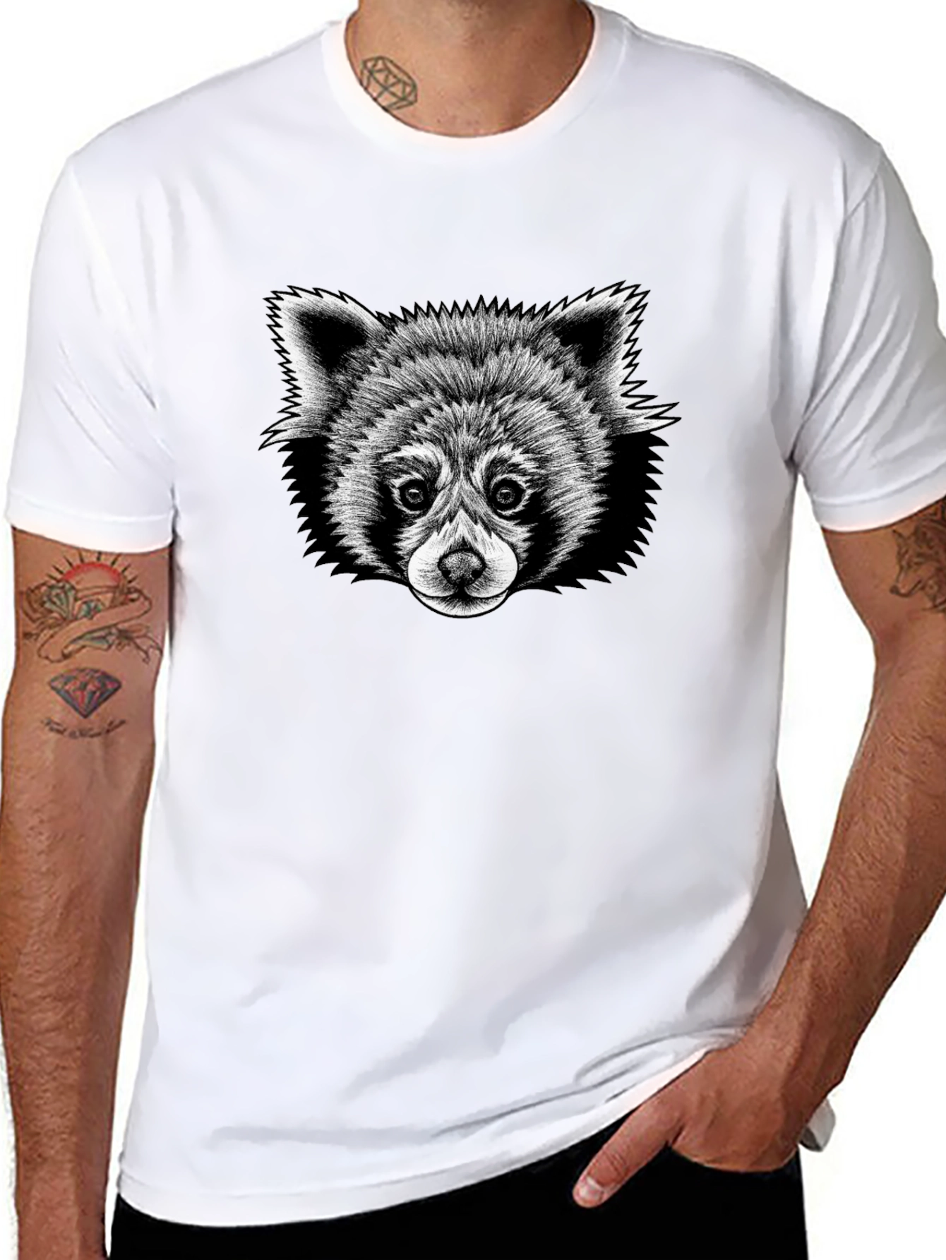 Black Red Panda Graphic Tee - Soft Black T-Shirt view 8