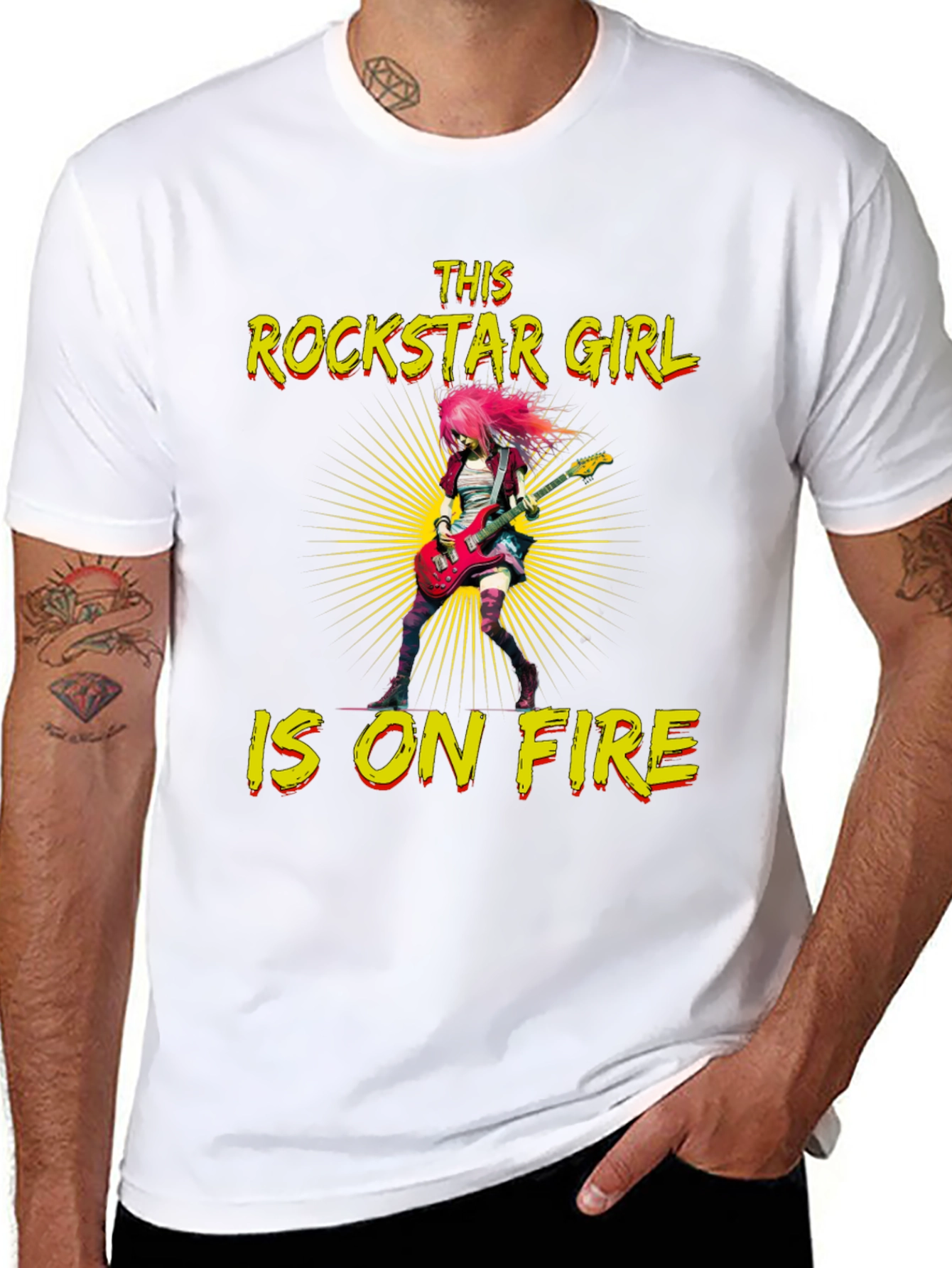 Black Rockstar Girl on Fire Black T-Shirt view 8
