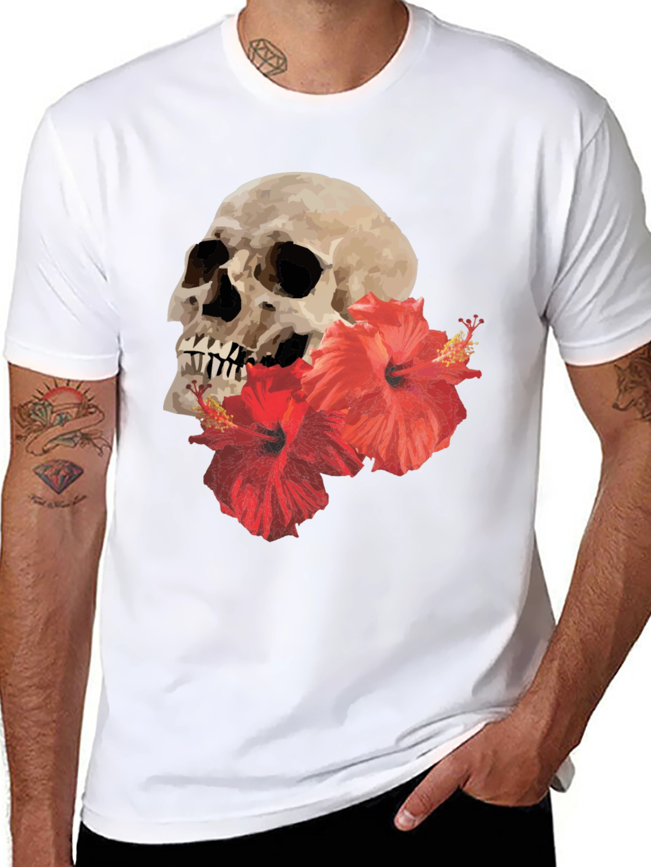 Black Skull & Hibiscus Graphic Tee - Bold Style view 8