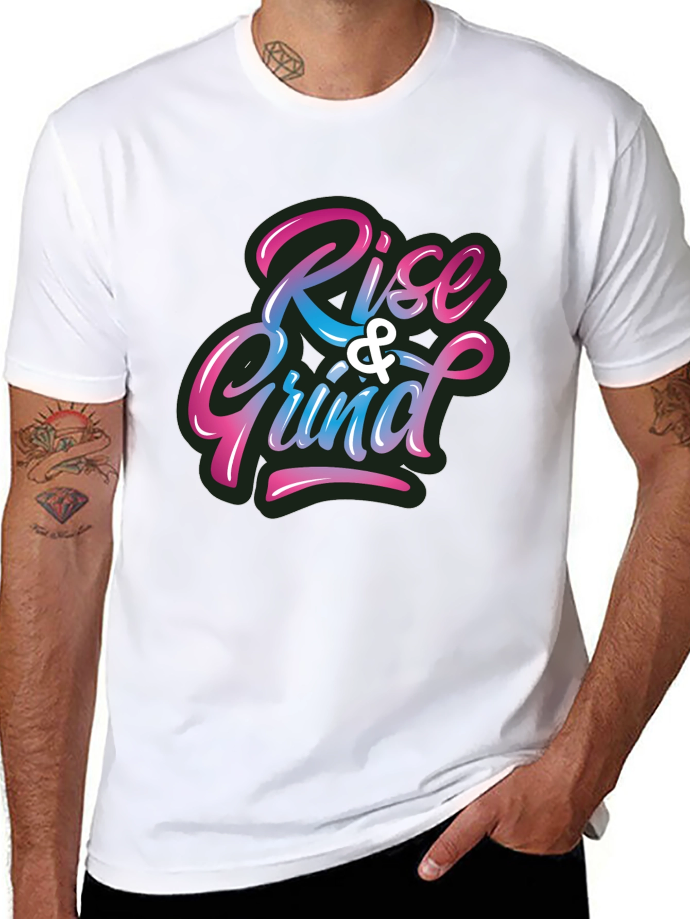 Black Rise & Grind Graphic Print Crew Neck T-Shirt view 8