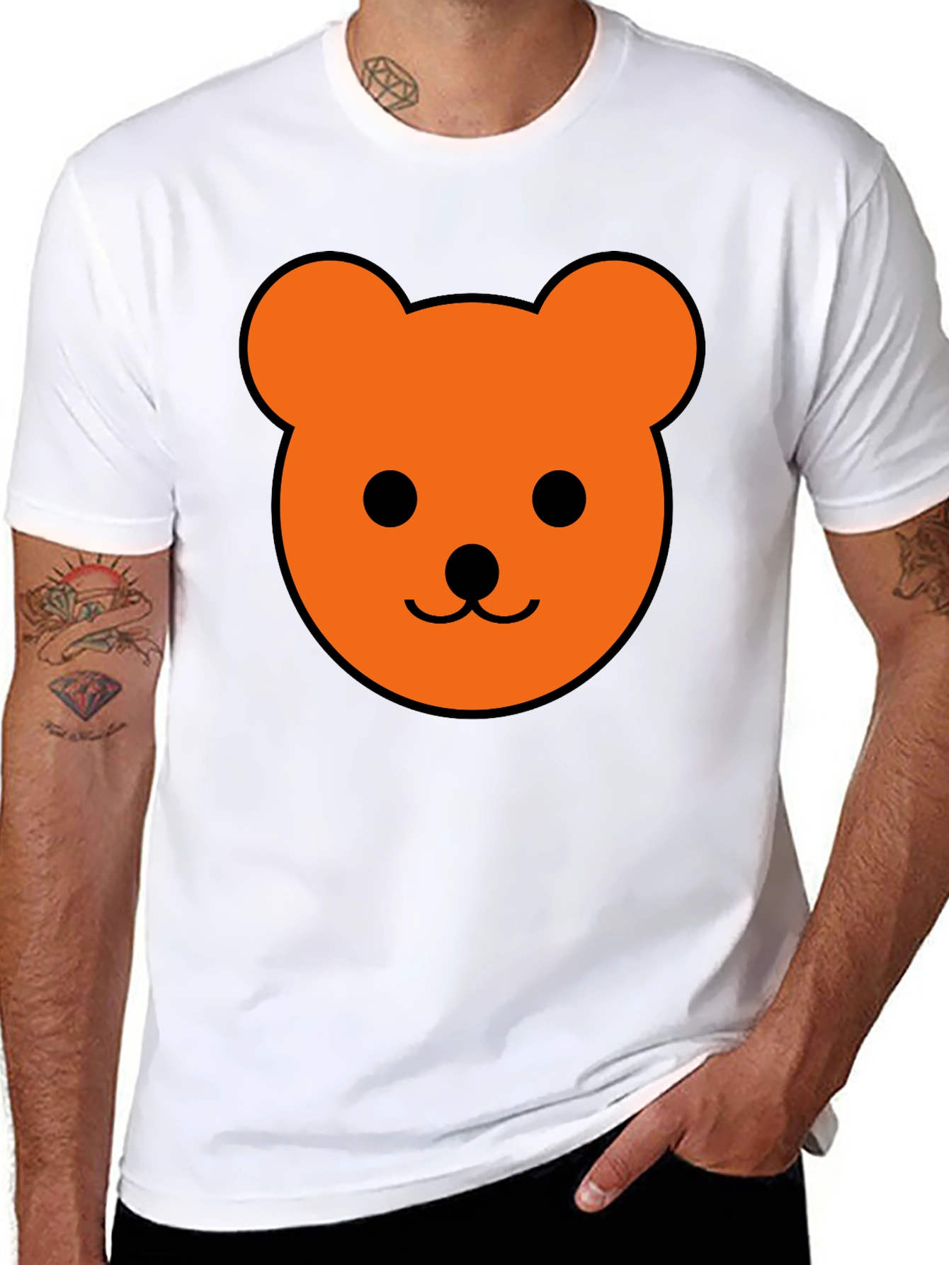 Black Men's Black T-Shirt with Orange Bear Graphic view 8