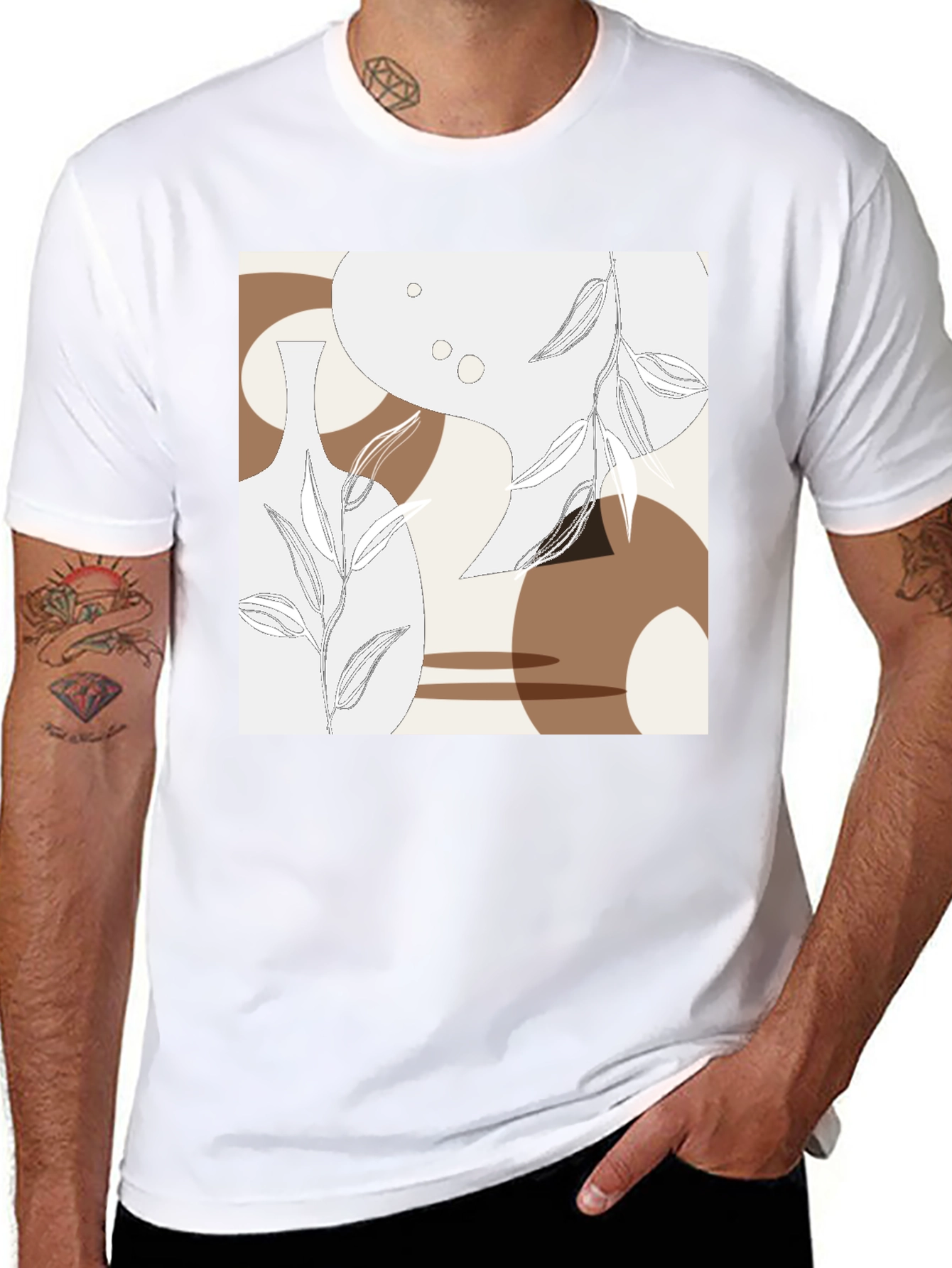 Black Abstract Floral T-Shirt - Modern Botanical Design view 8