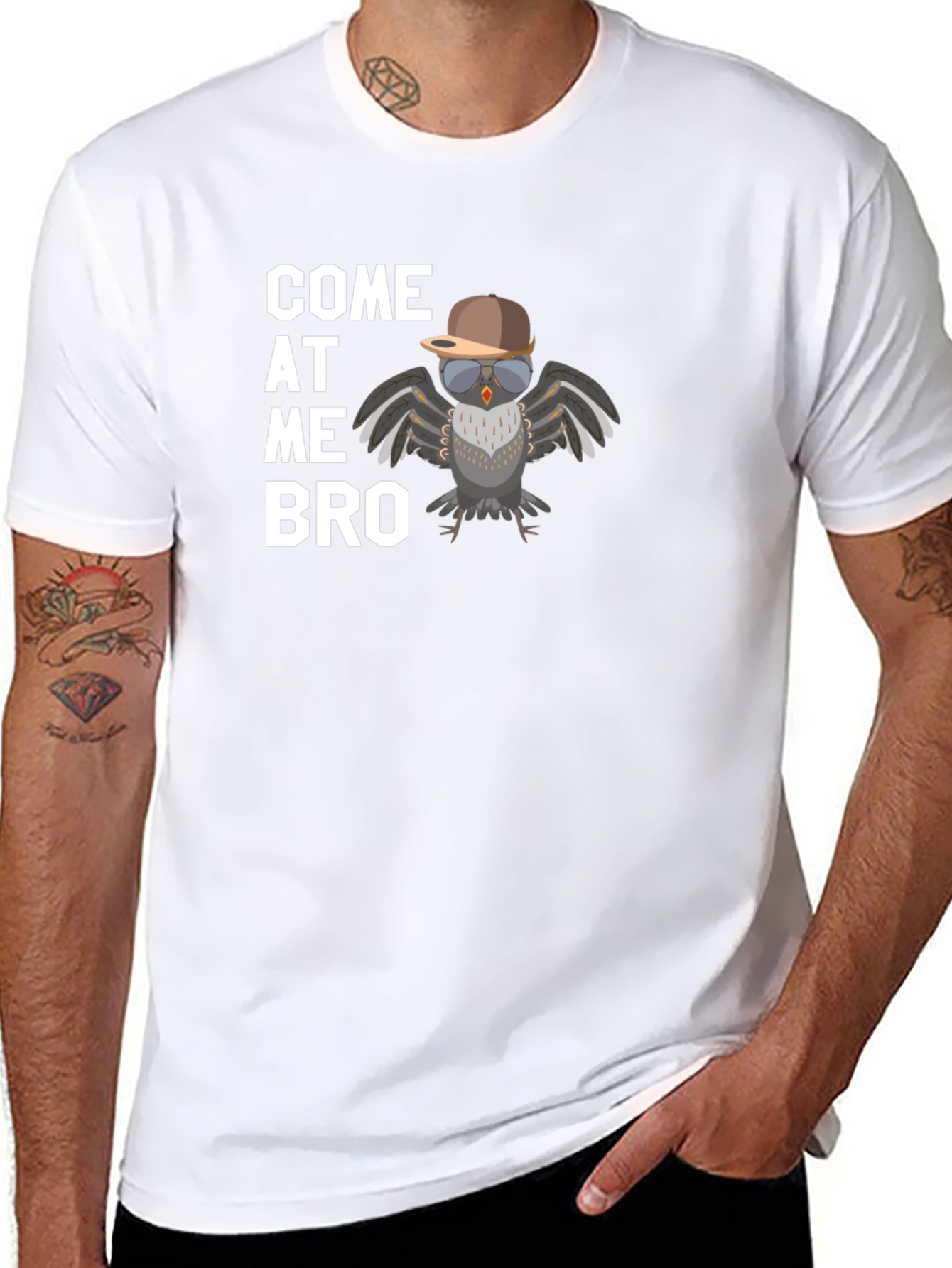 Black Come At Me Bro Owl Tee - Funny Bird T-Shirt view 8