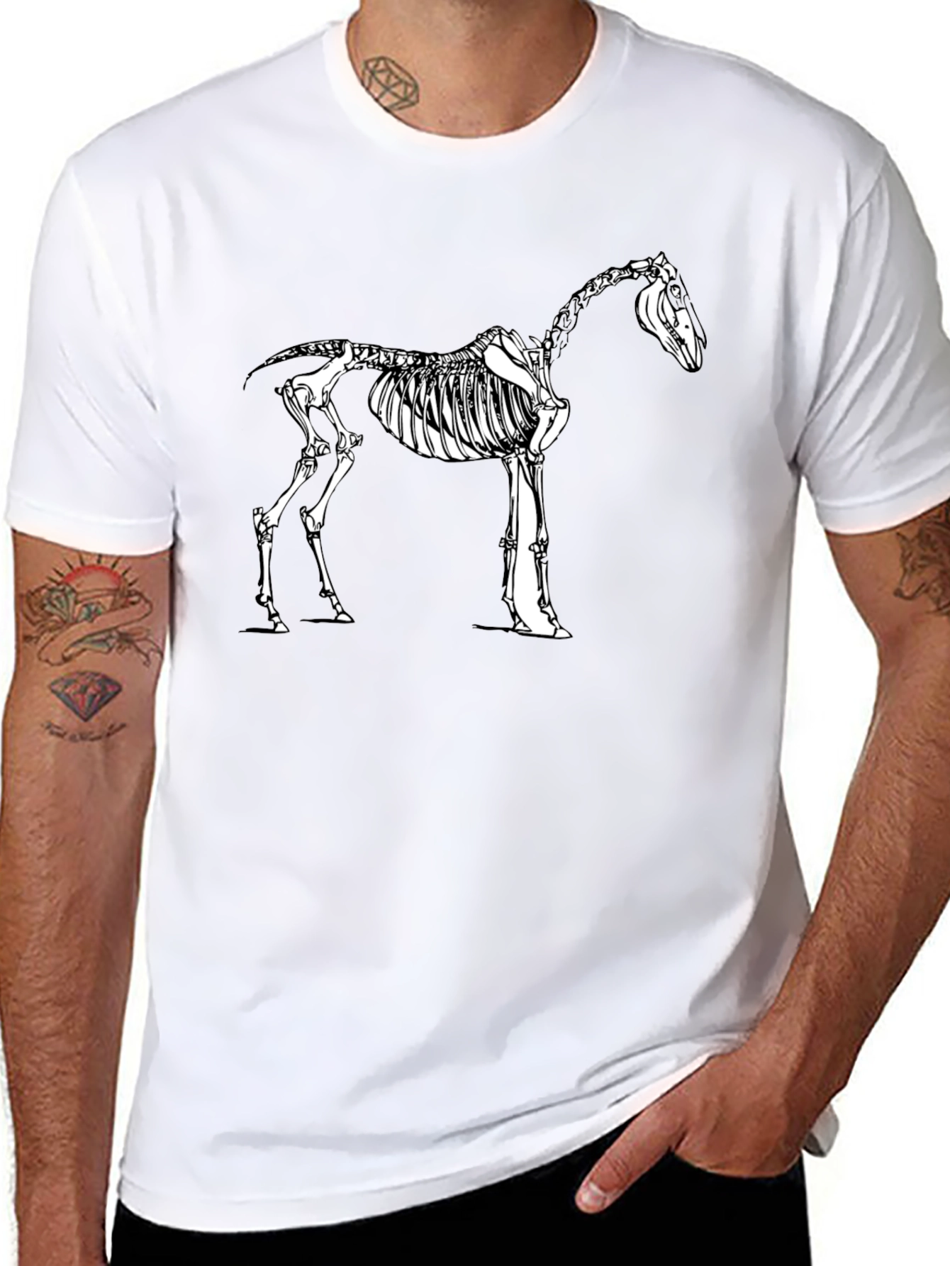 Black Horse Skeleton Graphic Tee - Black Cotton Shirt view 8
