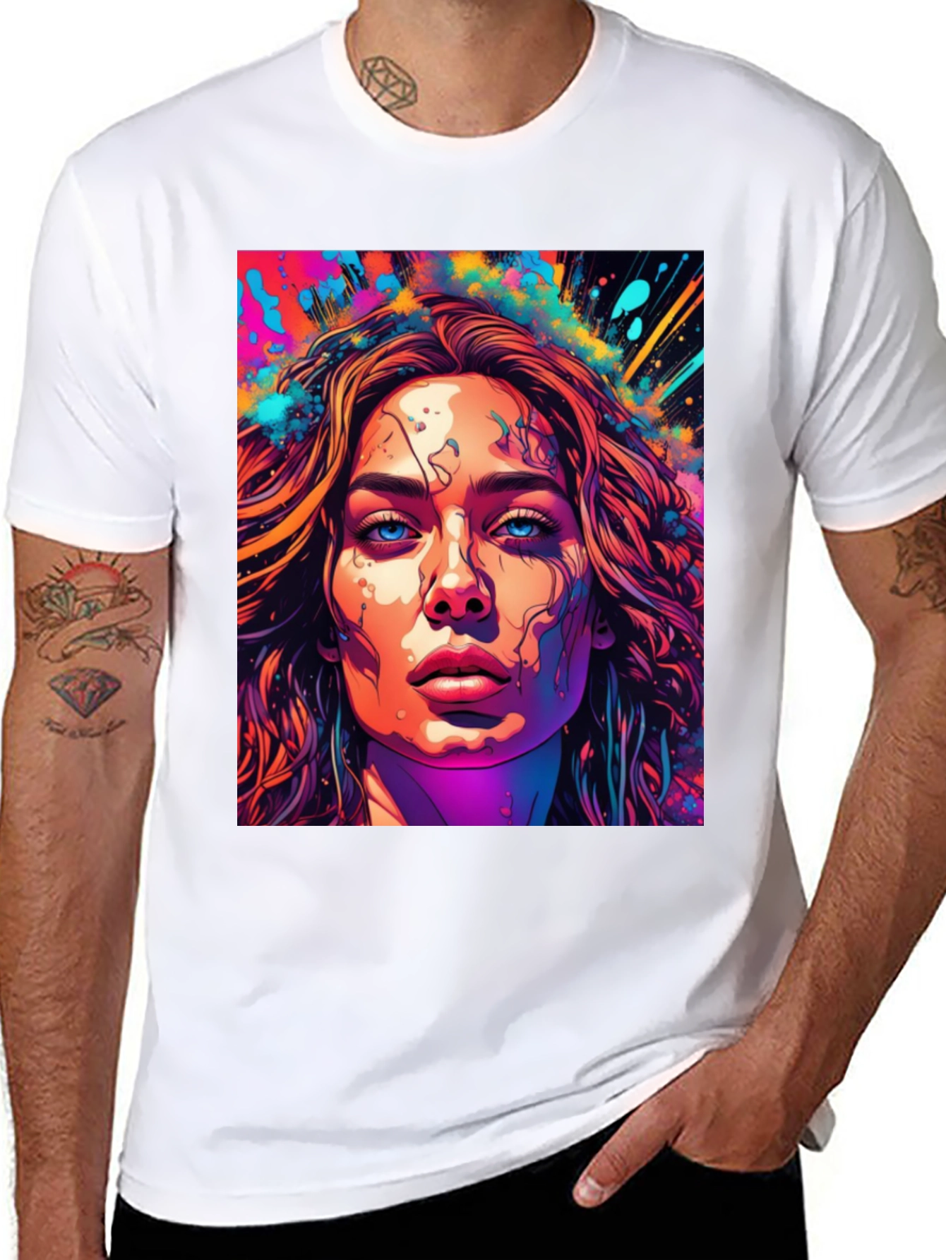Black Artistic Women's Face Graphic T-Shirt view 8