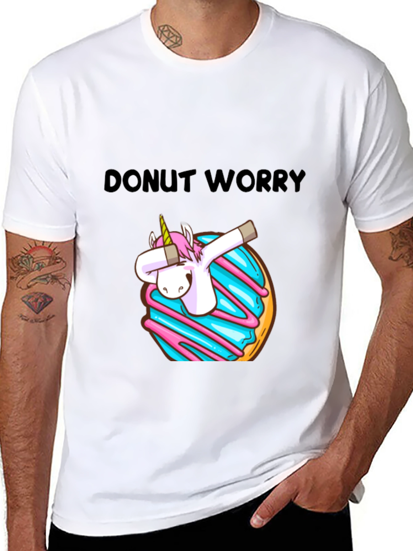 Black Donut Worry Unicorn Dab Graphic T-Shirt view 8