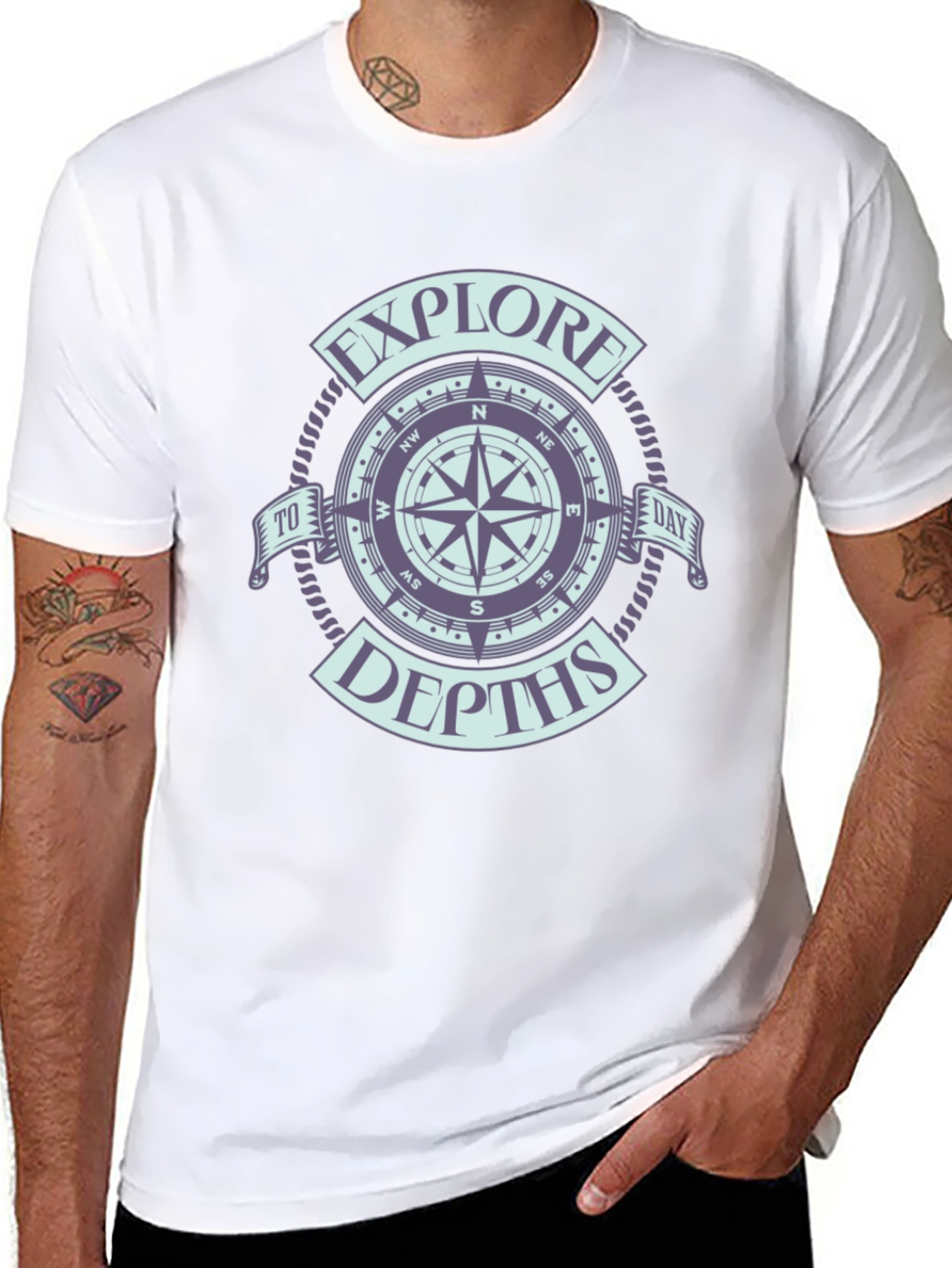 Black Explore Depths Compass Graphic Black T-Shirt view 8
