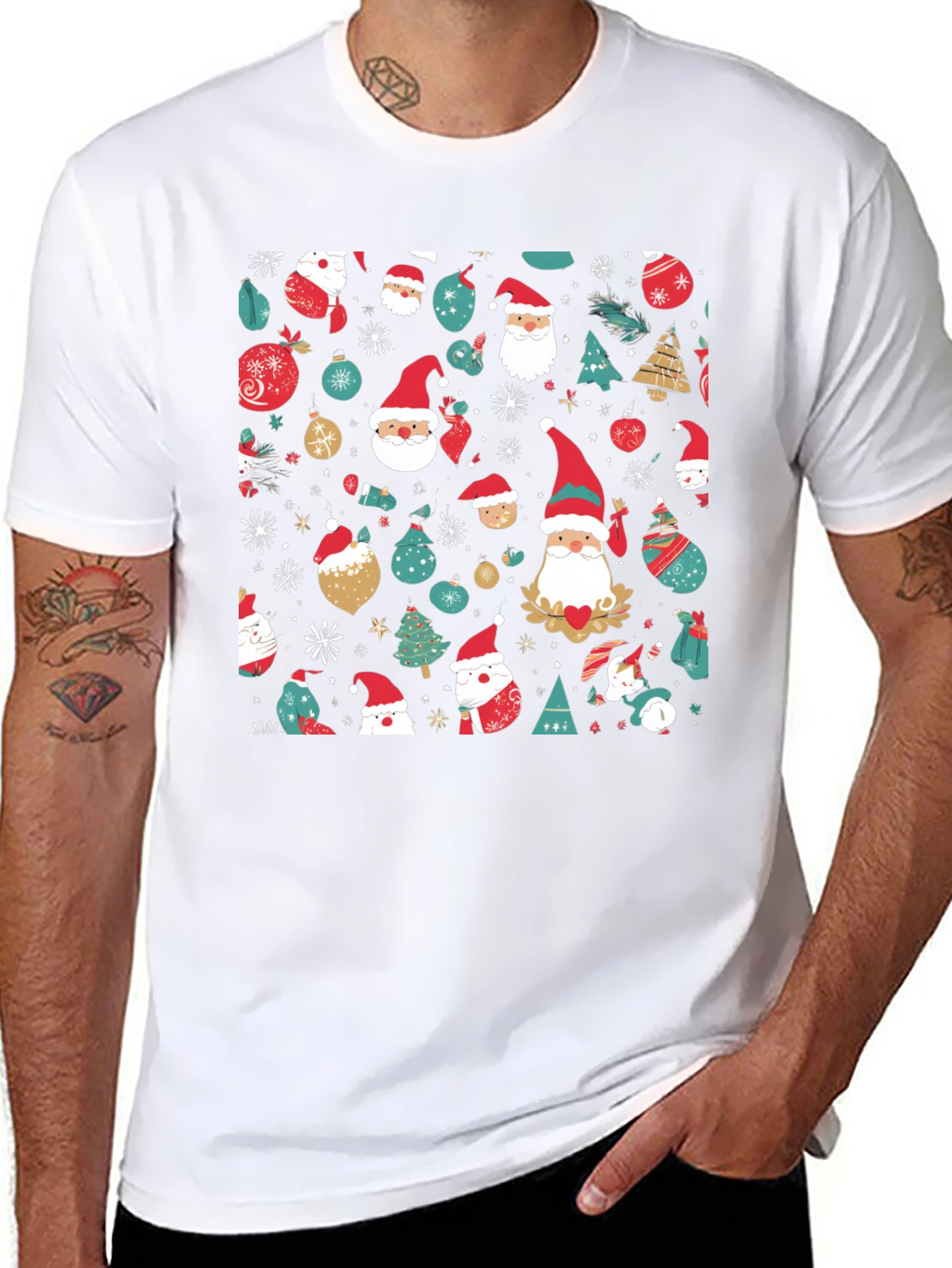 Black Festive Christmas Pattern T-Shirt view 8