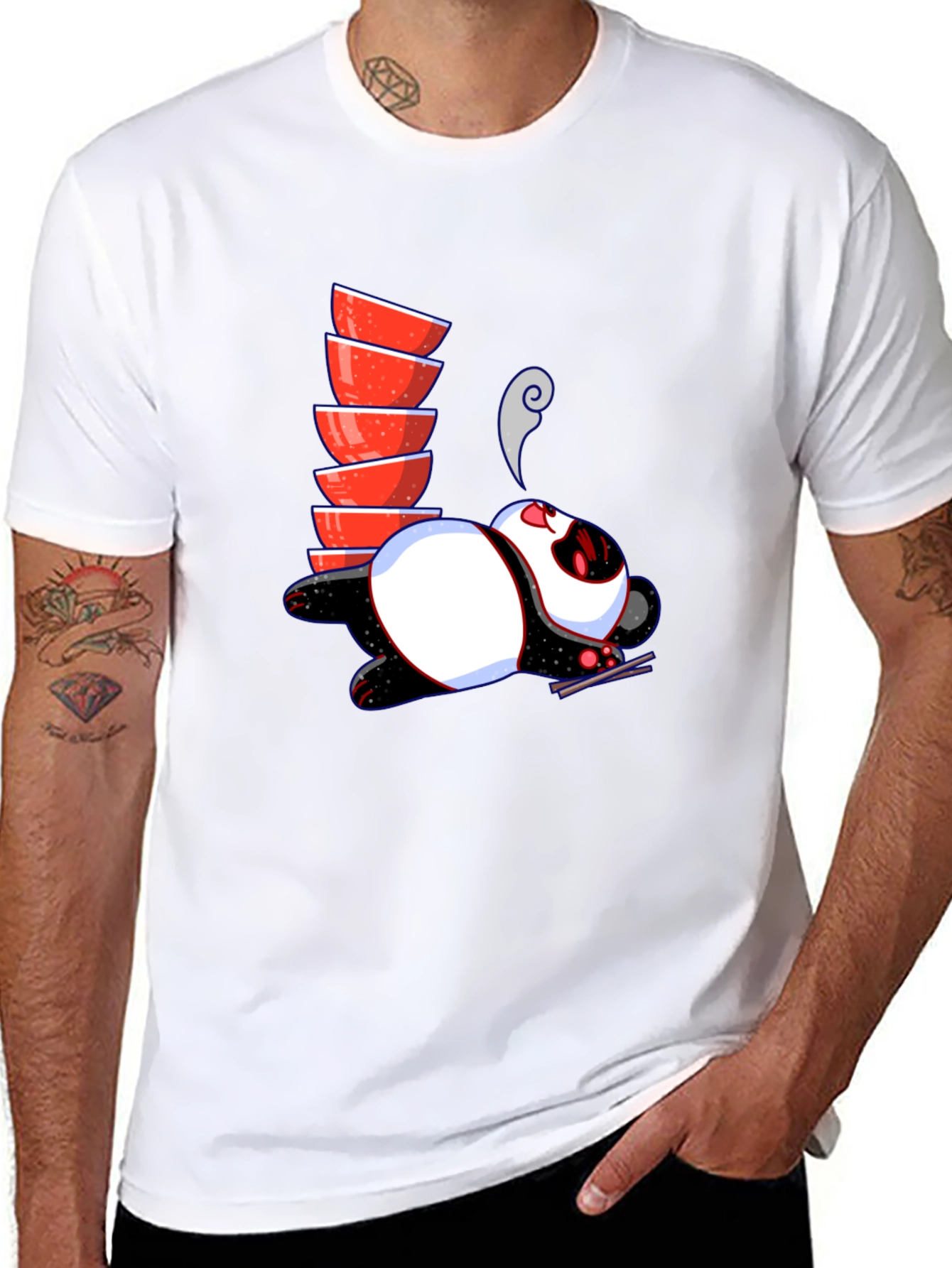 Black Noodle Lover Panda Graphic Tee - Black view 8