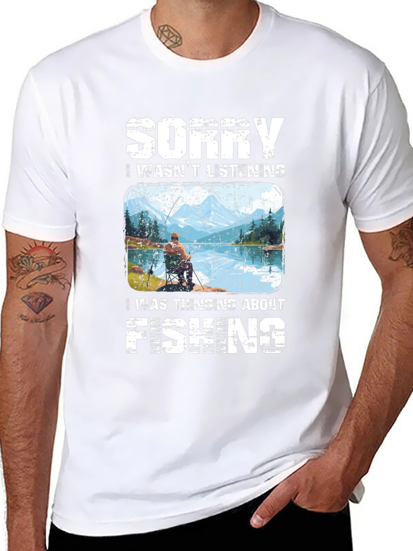 Black Sorry I Wasn't Listening Fishing T-Shirt view 8