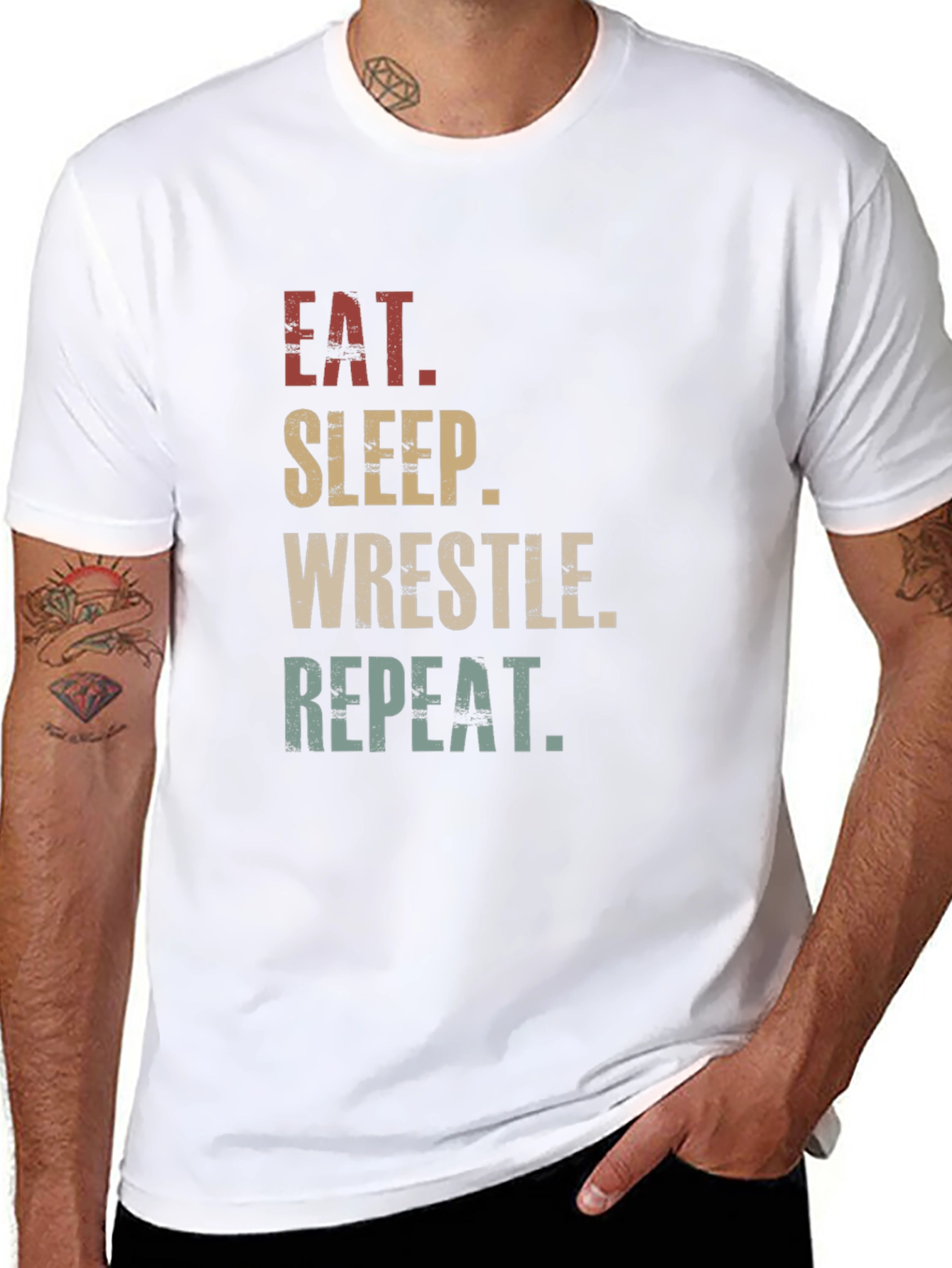 Black Eat Sleep Wrestle Repeat Graphic T-Shirt view 8