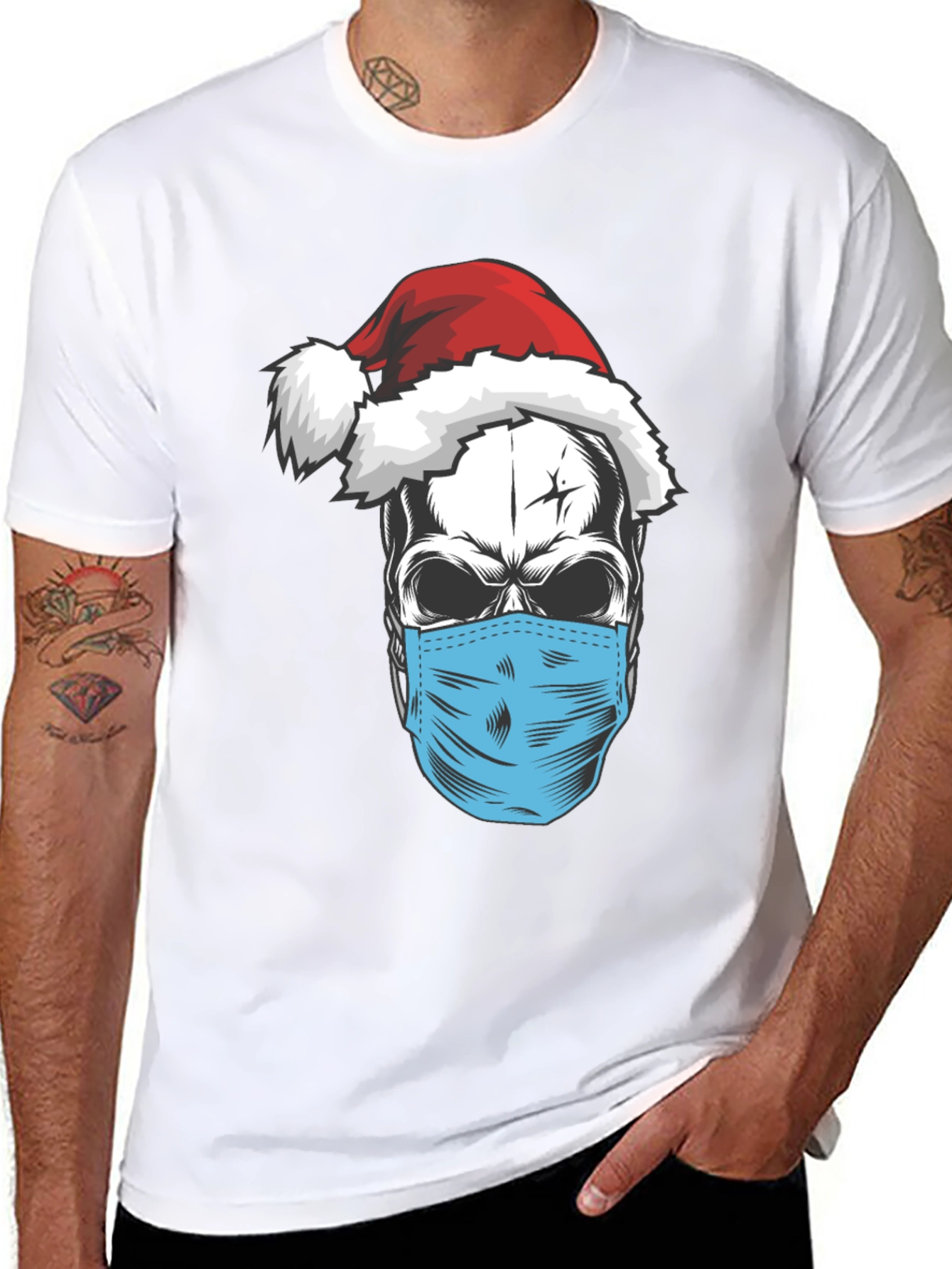 Black Skull Santa Mask T-Shirt - Holiday Humor view 8