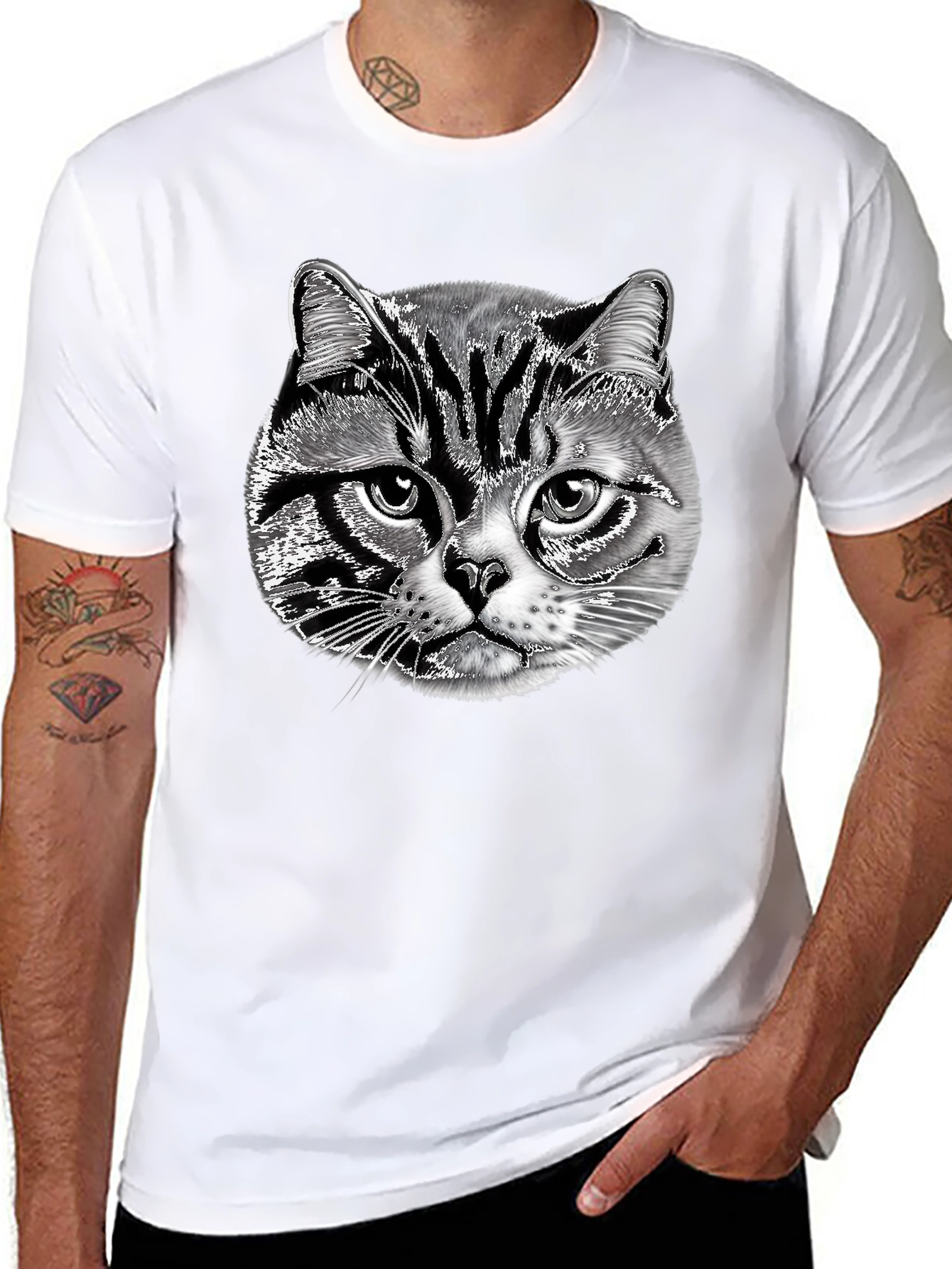 Black Cool Cat Graphic Black T-Shirt view 8