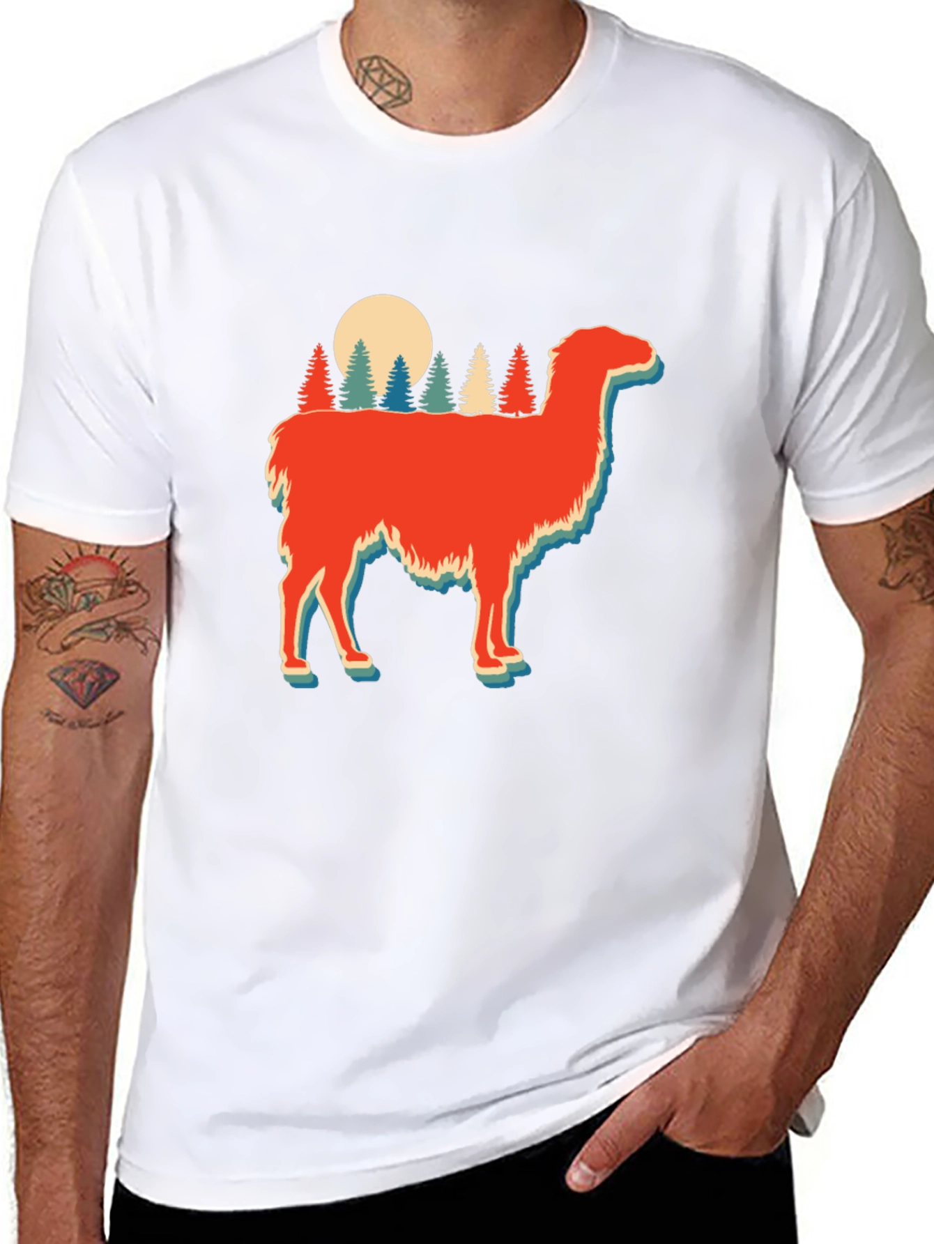 Black Retro Llama Forest Graphic Tee view 8