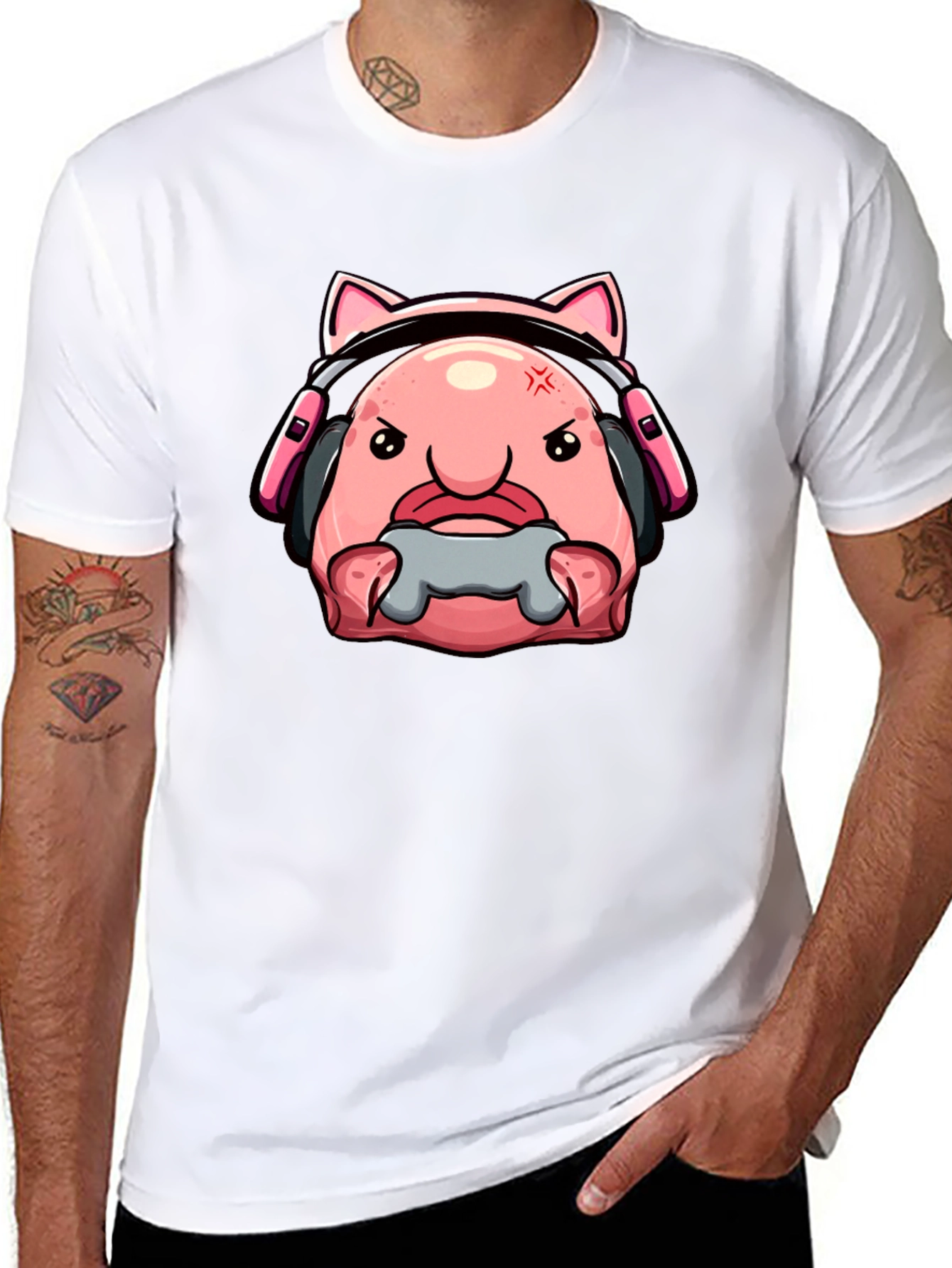 Black Gamer Blobfish T-Shirt - Angry Gaming Bloby view 8