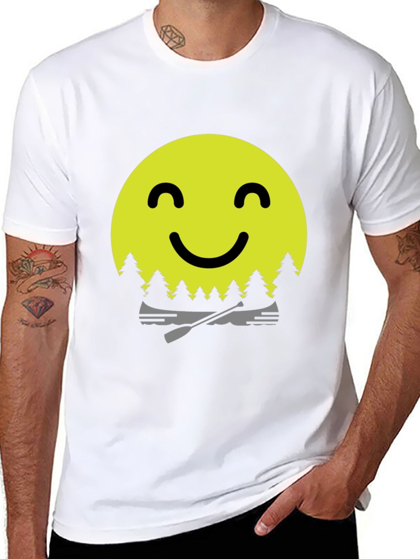 Black Smiley Face Camping T-Shirt - Adventure Awaits! view 8
