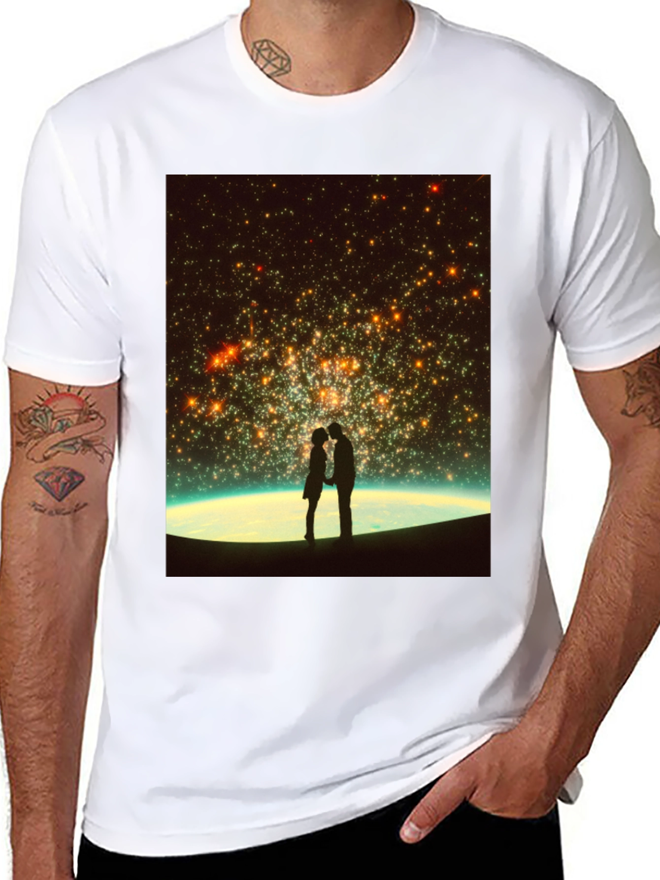Black Romantic Stargaze T-Shirt - Unisex Black Tee view 8