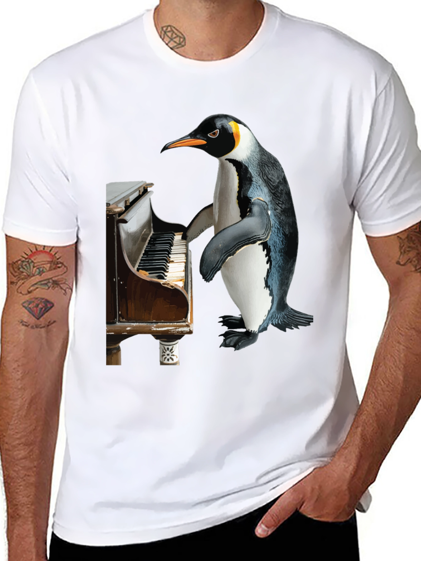 Black Piano Penguin Tee - Funny Music Lover T-Shirt view 8