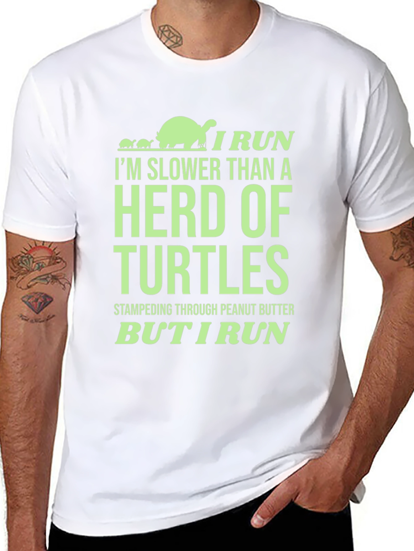Black Funny Turtle Run T-Shirt: Herd of Turtles - I Run view 8