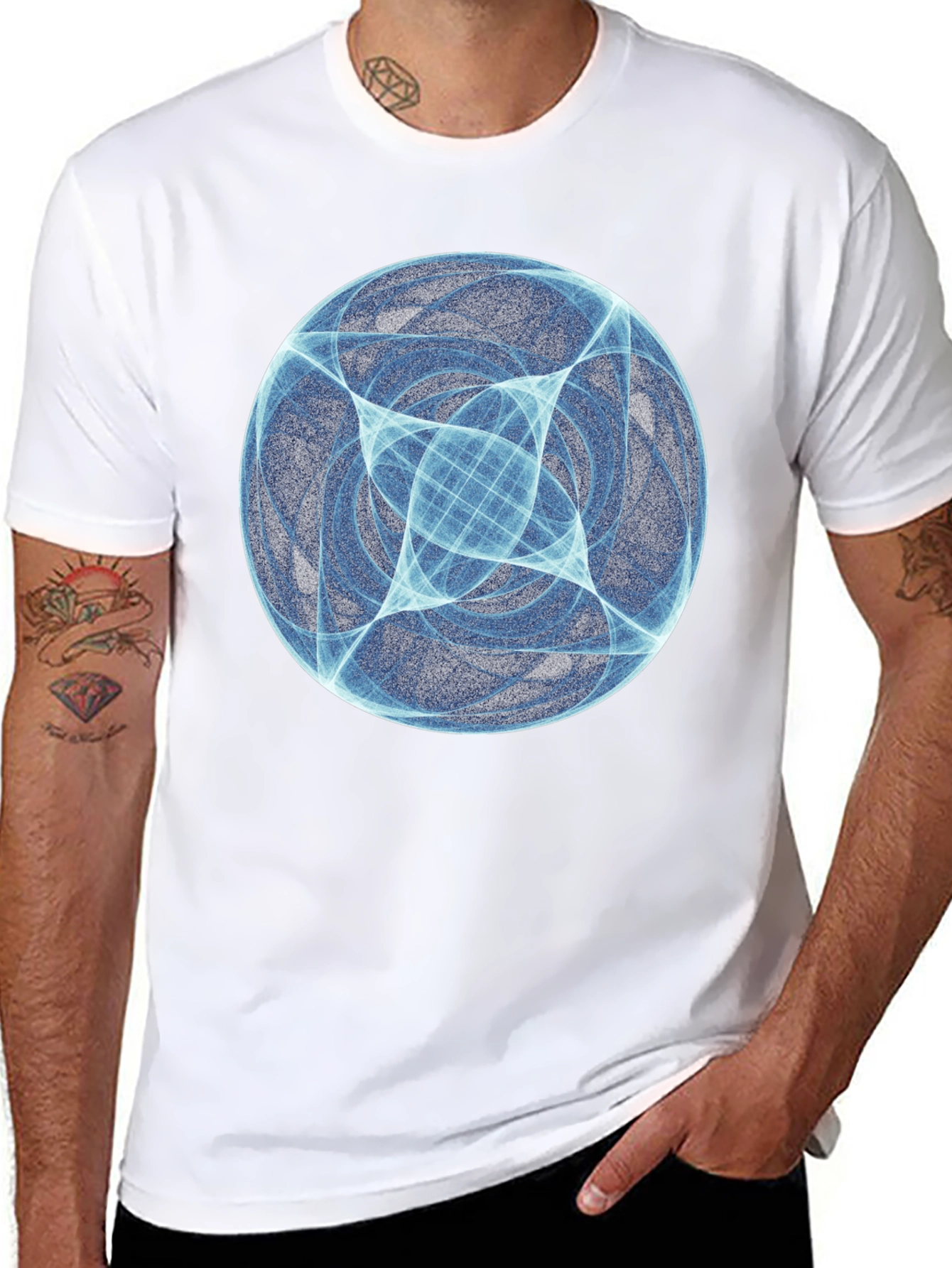 Black Abstract Blue Orb Graphic Black T-Shirt view 8