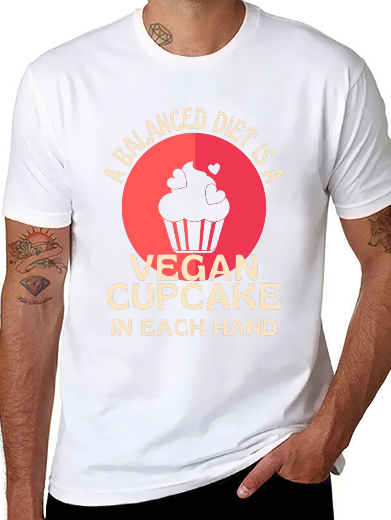 Black Vegan Cupcake Balanced Diet T-Shirt view 8