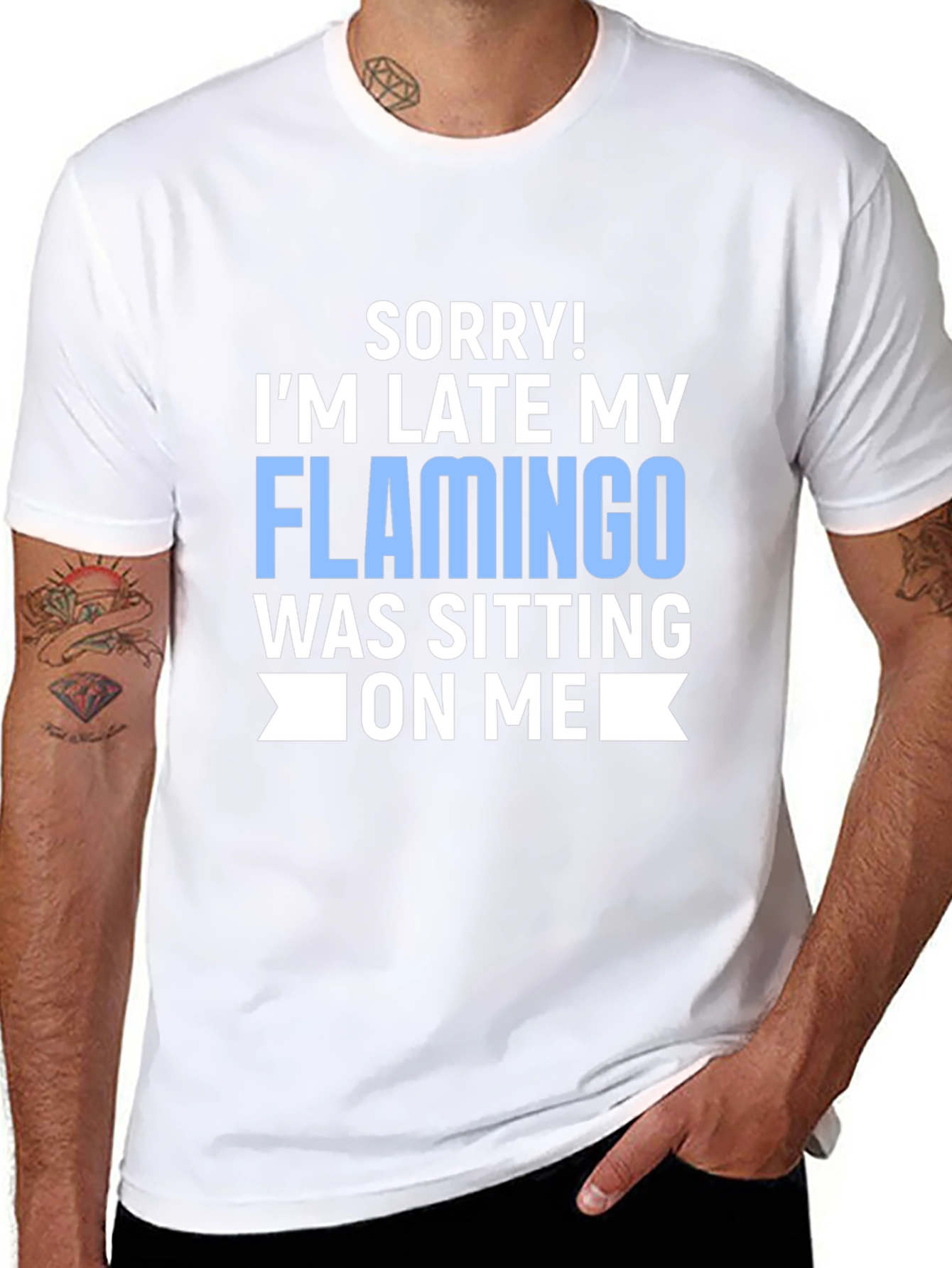 Black Funny Flamingo T-Shirt - 'Sorry I'm Late' Novelty Tee view 8